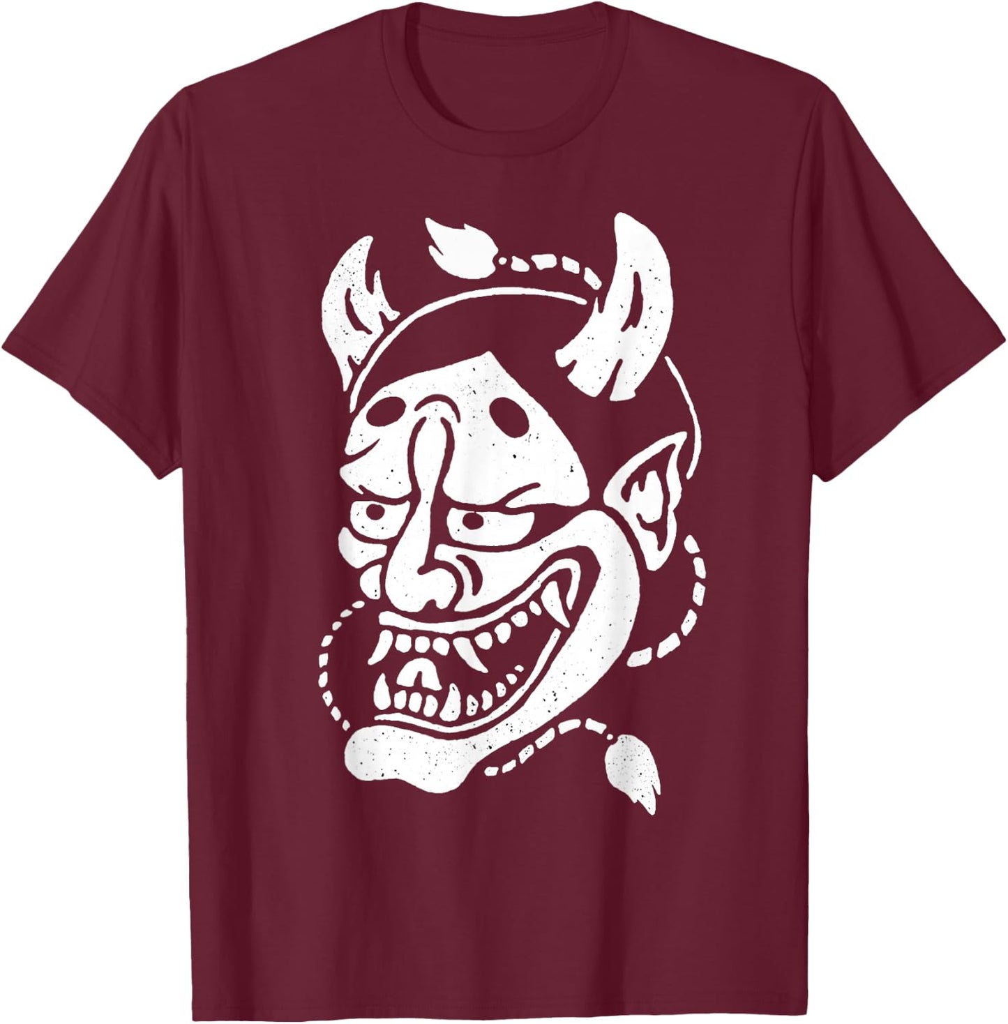 Urban Empyre Hannya Mask Oni Demon , Small, Black T-Shirt - T-Shirt | Maroon