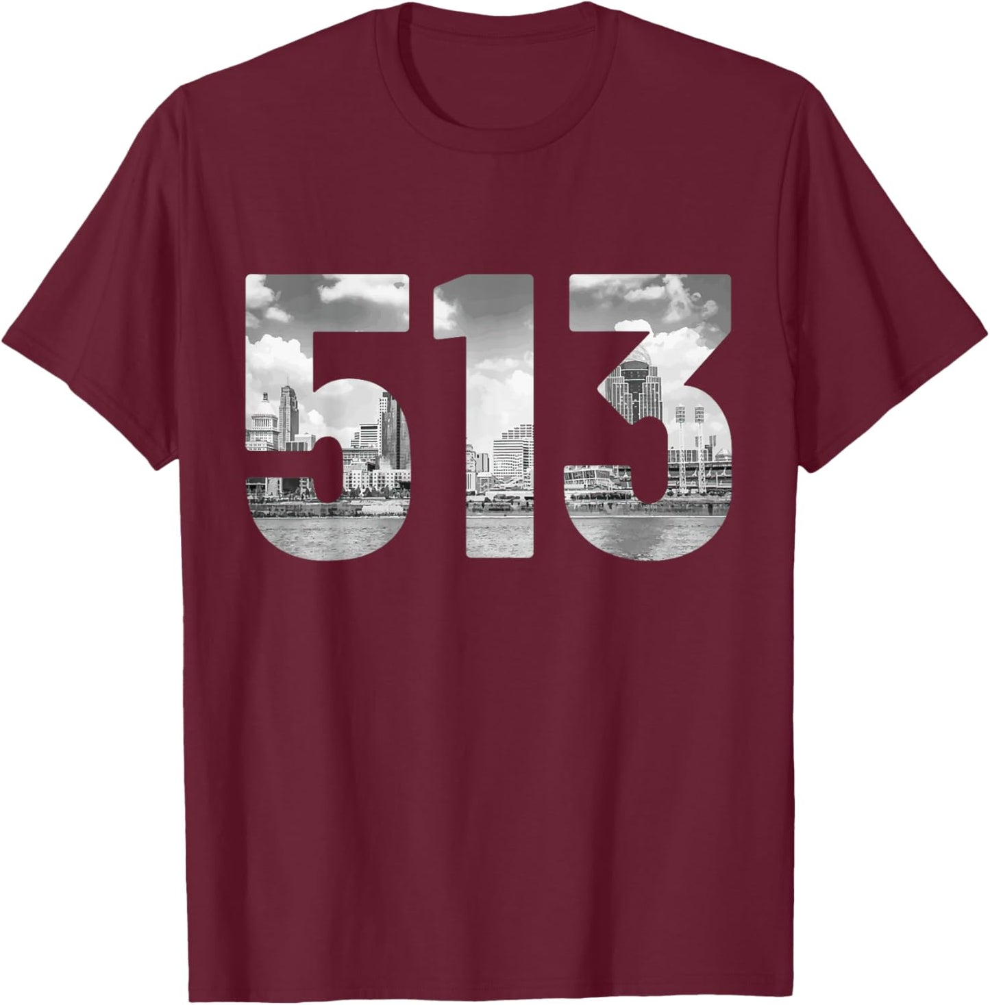 Cincinnati 513 Area Code Skyline Ohio Vintage T-Shirt - T-Shirt | Maroon