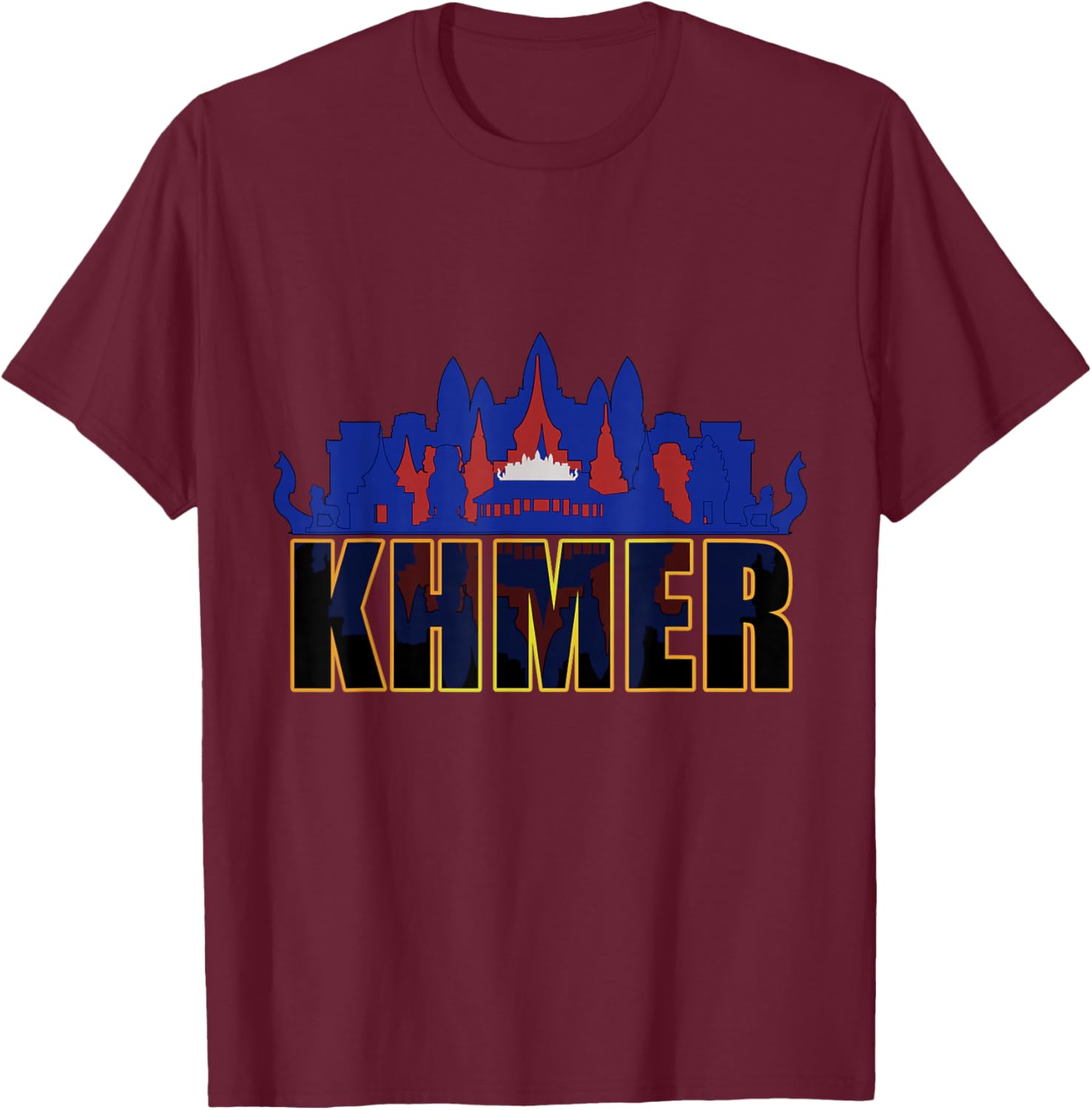 Cambodia Cambodian Khmer Proud Old History Temple Pagoda T-Shirt - T-Shirt | Maroon