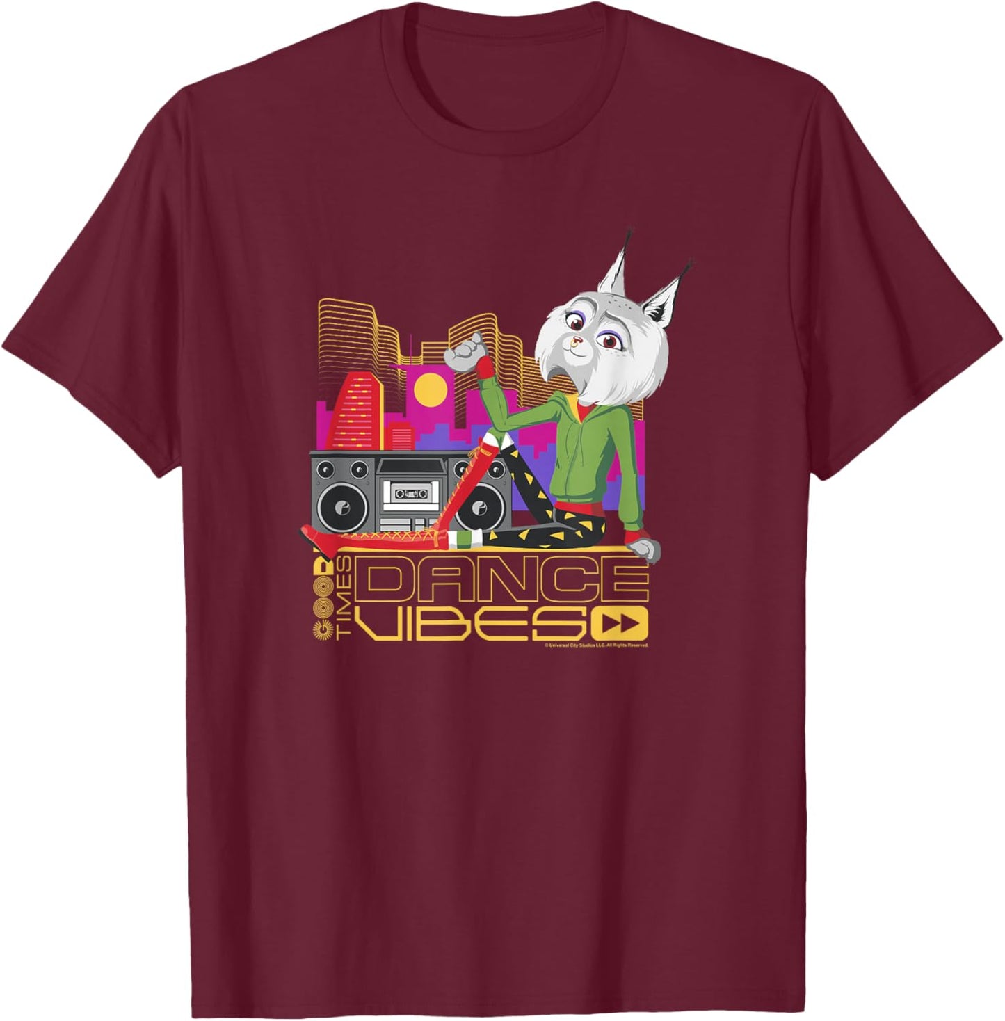 Sing 2 Nooshy Retro City Poster T-Shirt - T-Shirt | Maroon