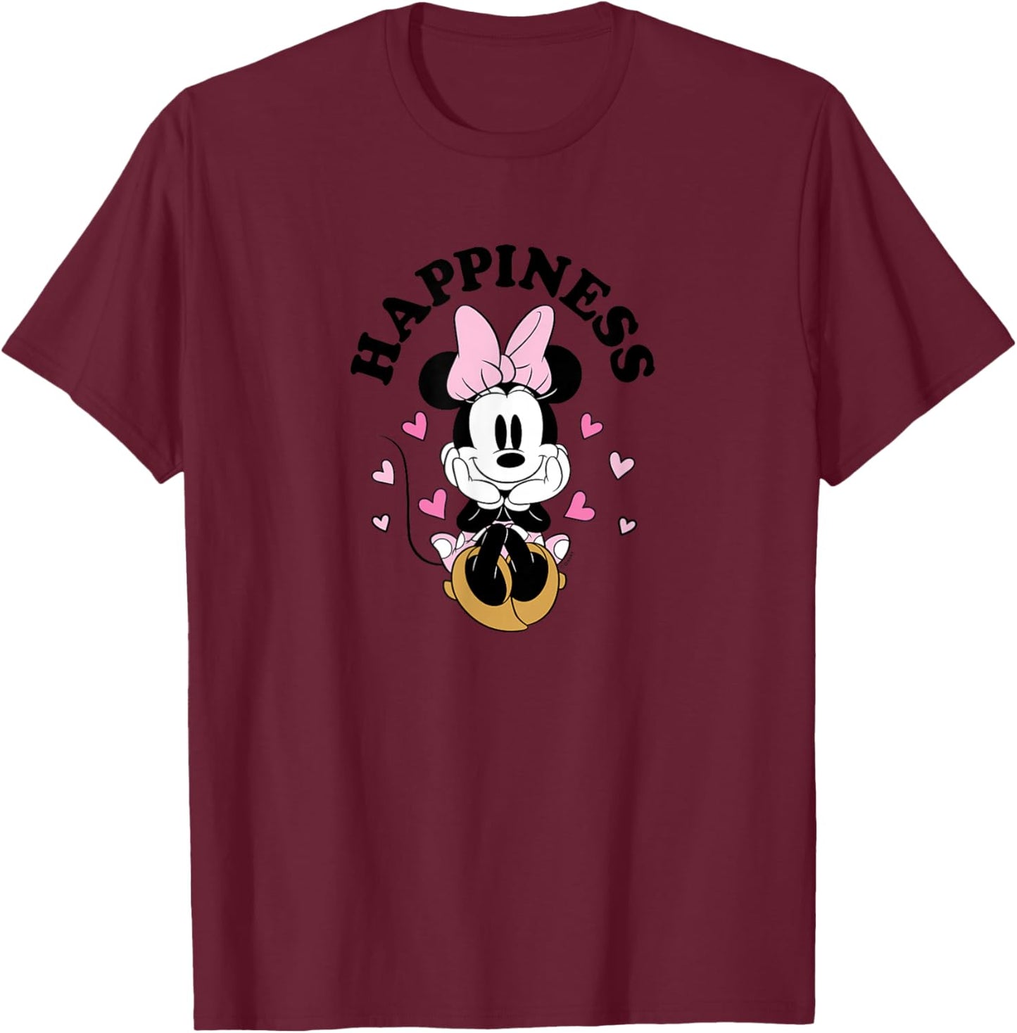 Minnie Mouse - Happiness With Pink Hearts T-Shirt - T-Shirt | Maroon