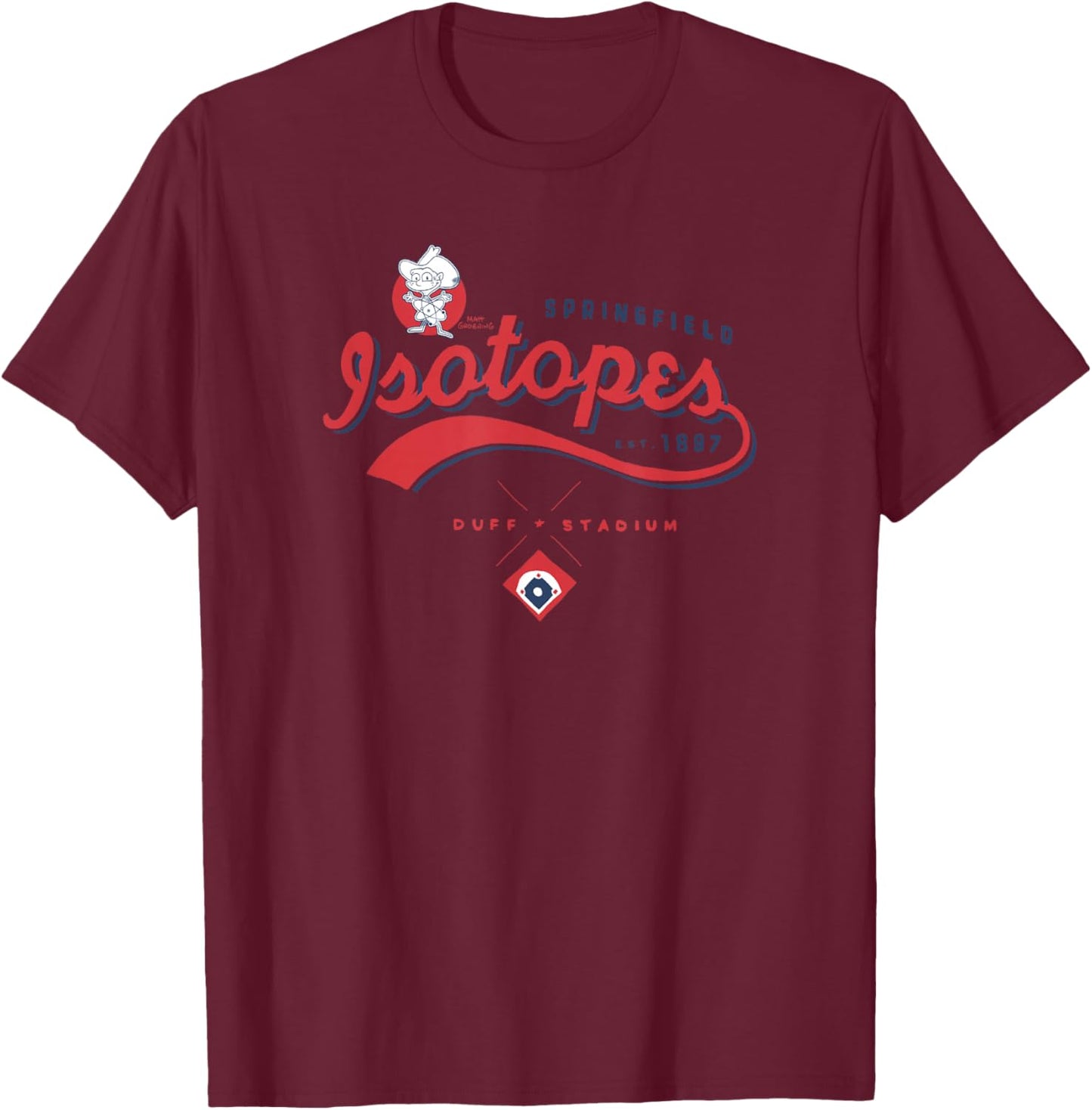 The Simpsons Springfield Isotopes Duff Stadium Logo T-Shirt - T-Shirt | Maroon