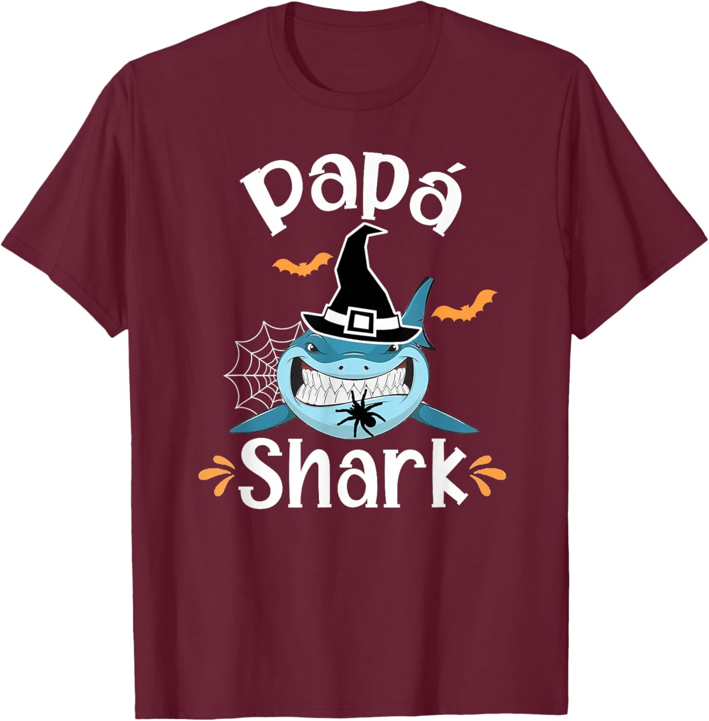 Papa Shark Spanish Dad Halloween Announcement Funny T-Shirt - T-Shirt | Maroon