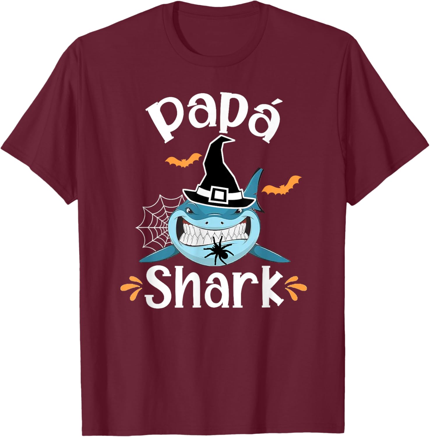 Papa Shark Spanish Dad Halloween Announcement Funny T-Shirt - T-Shirt | Maroon