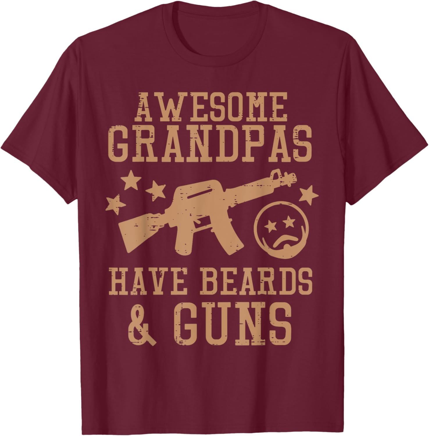 Awesome Grandpas Have Beards Guns Funny Fathers Day Pawpaw T-Shirt - T-Shirt | Maroon