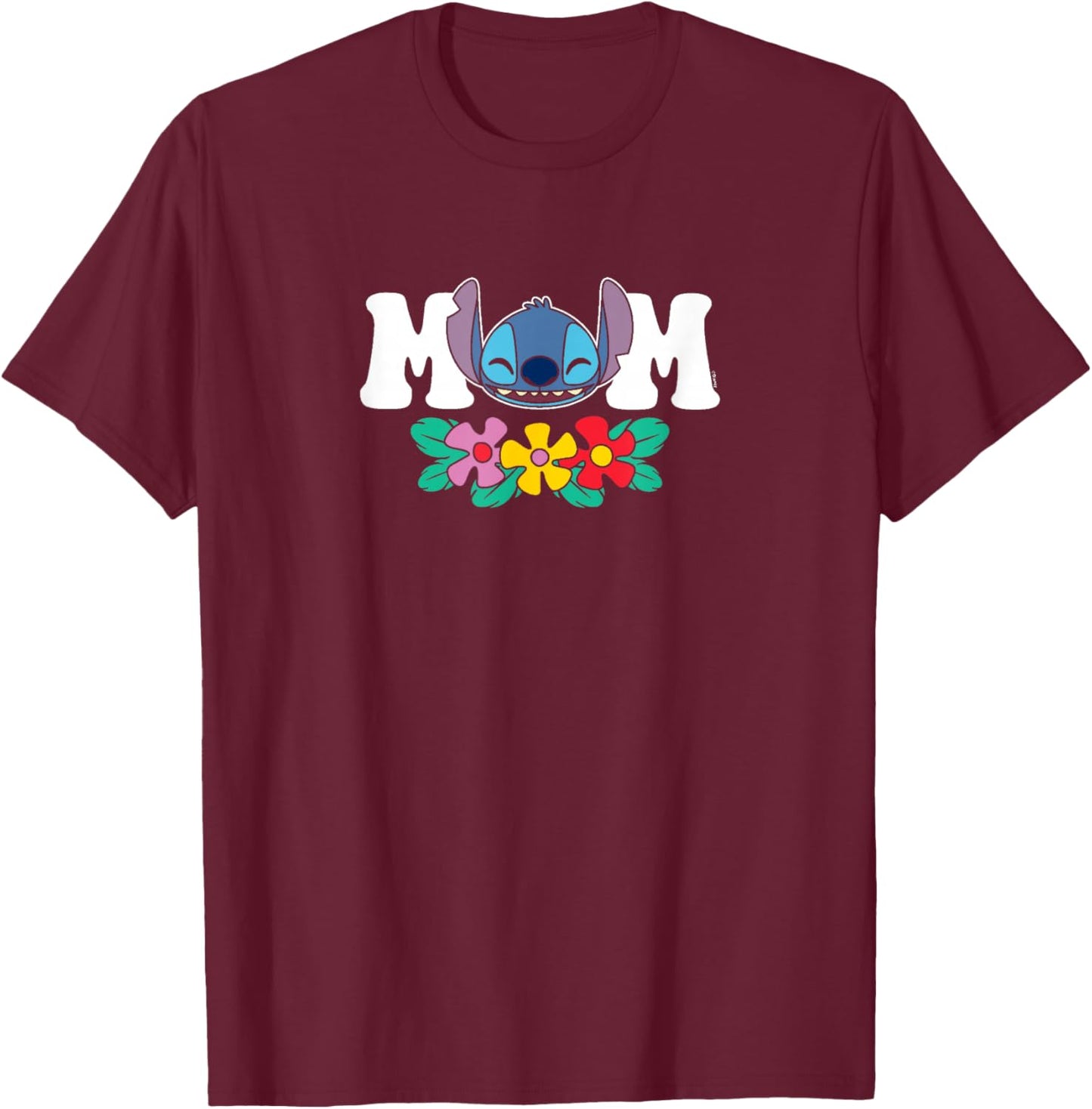 Lilo & Stitch - Mom Floral Flowers T-Shirt - T-Shirt | Maroon