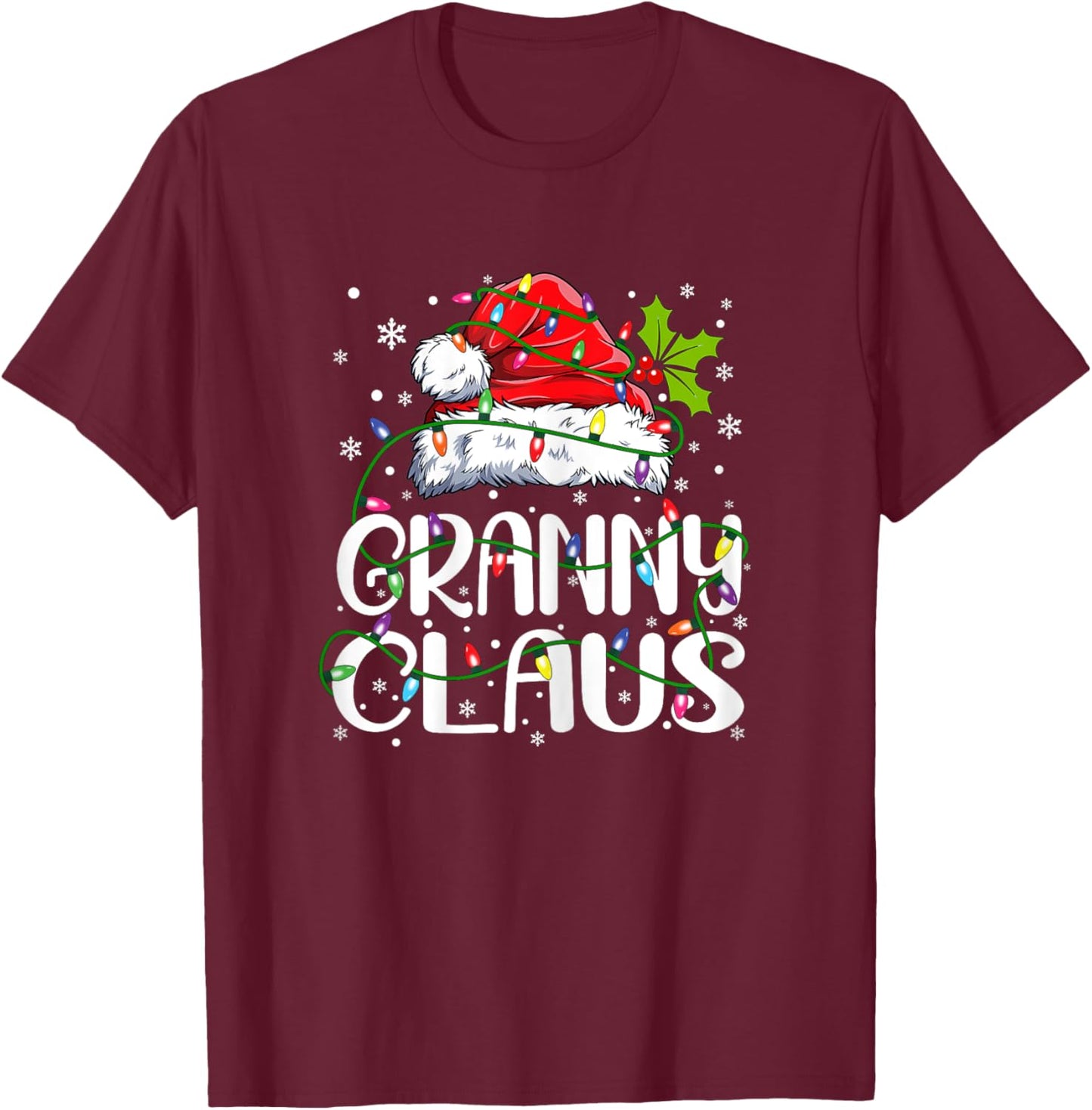 Granny Claus Shirt Christmas Lights Pajama Family Matching T-Shirt - T-Shirt | Maroon