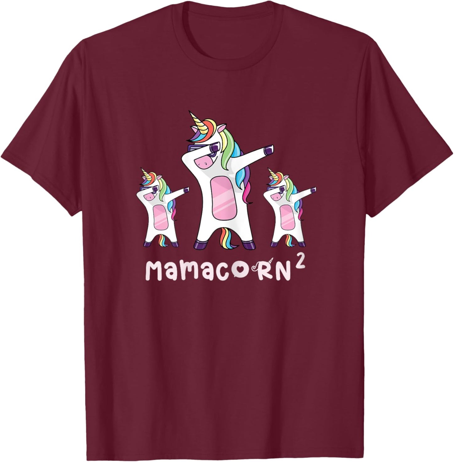 Cute Mamacorn Unicorn Mom Mother of 2 Twins Girls Baby Mom2 T-Shirt - T-Shirt | Maroon