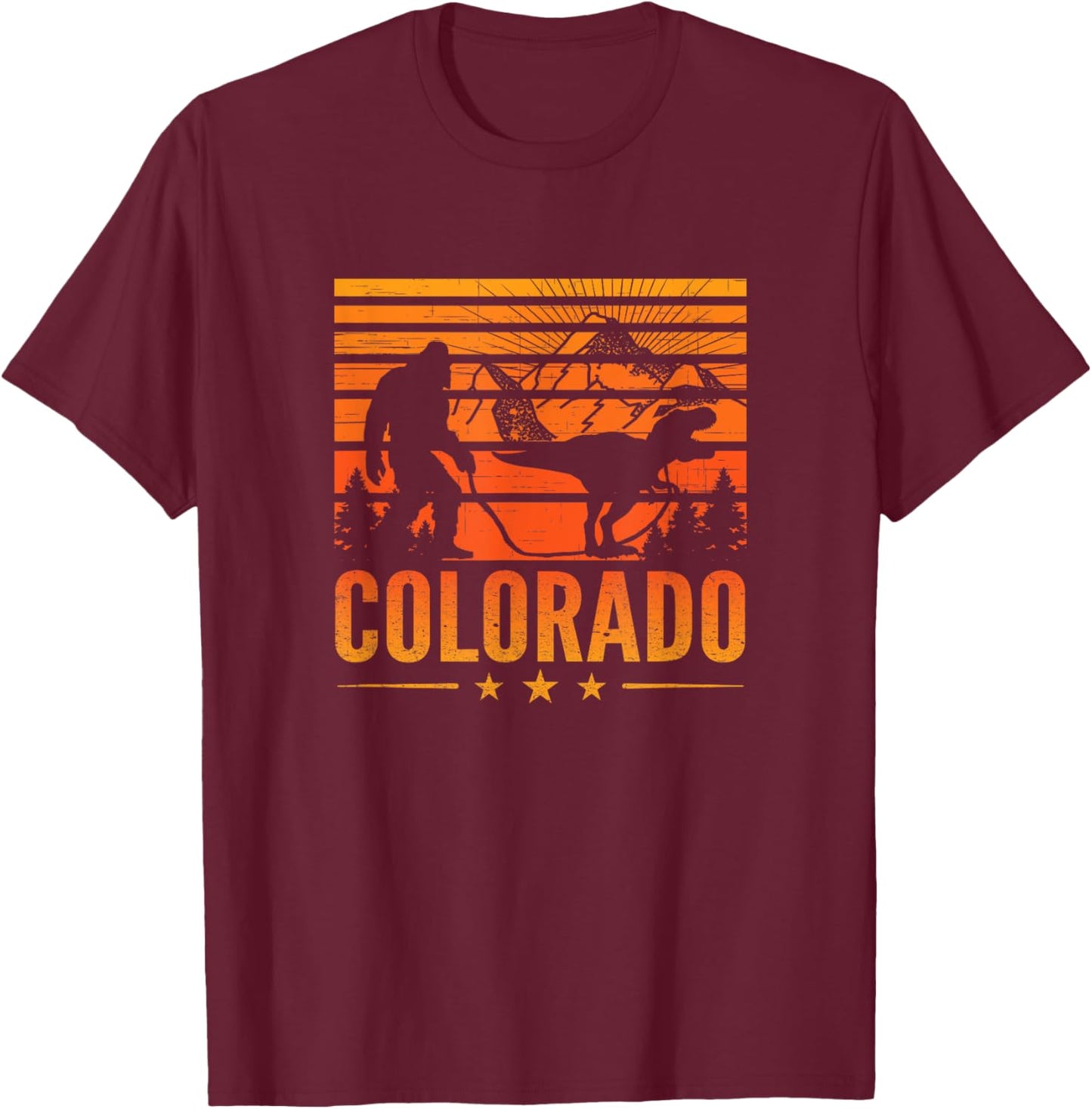 Colorado Bigfoot Mountain Dinosaur Bigfoot Camping Sasquatch T-Shirt - T-Shirt | Maroon