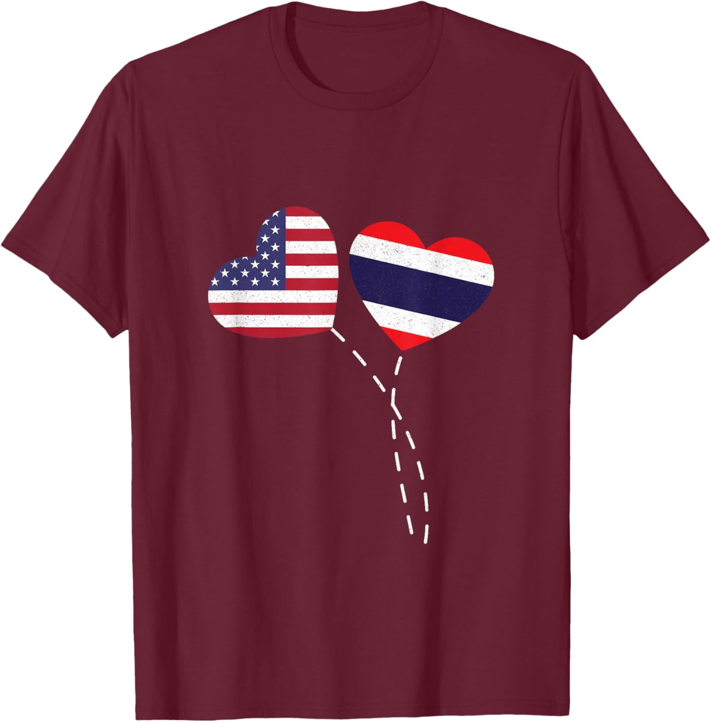 Loving USA Thailand Flag Heart Thai Americans Love T-Shirt - T-Shirt | Maroon
