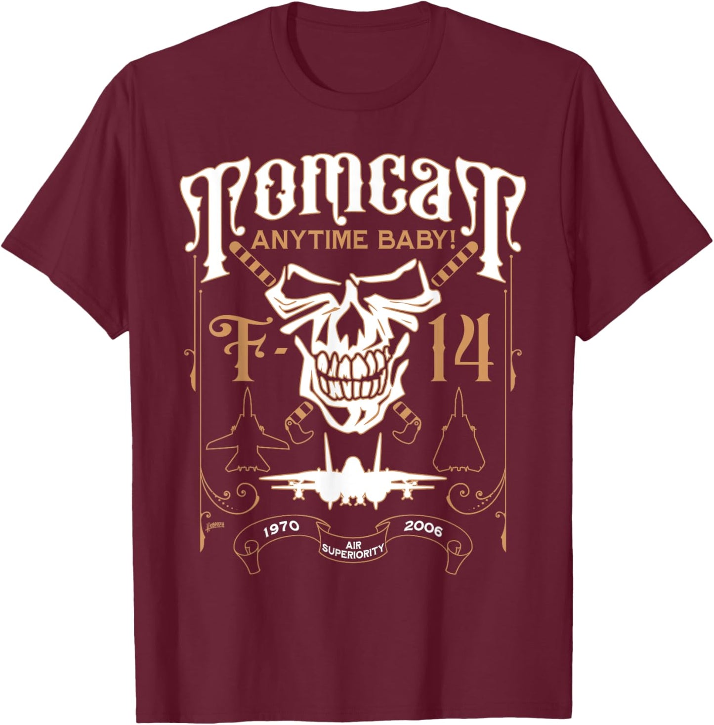 Classic F-14 Tomcat Military Fighter Jet Skull T-Shirt - T-Shirt | Maroon
