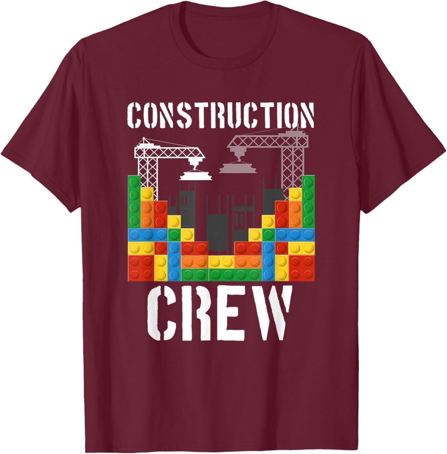 Construction Crew Master Builder Bricklayer Building Blocks T-Shirt - T-Shirt | Maroon