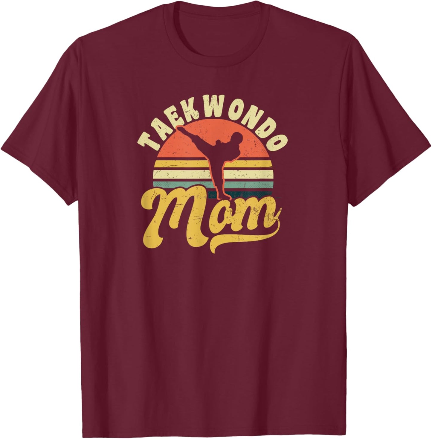 Vintage Retro Sunset Design Taekwondo Mom T-Shirt - T-Shirt | Maroon
