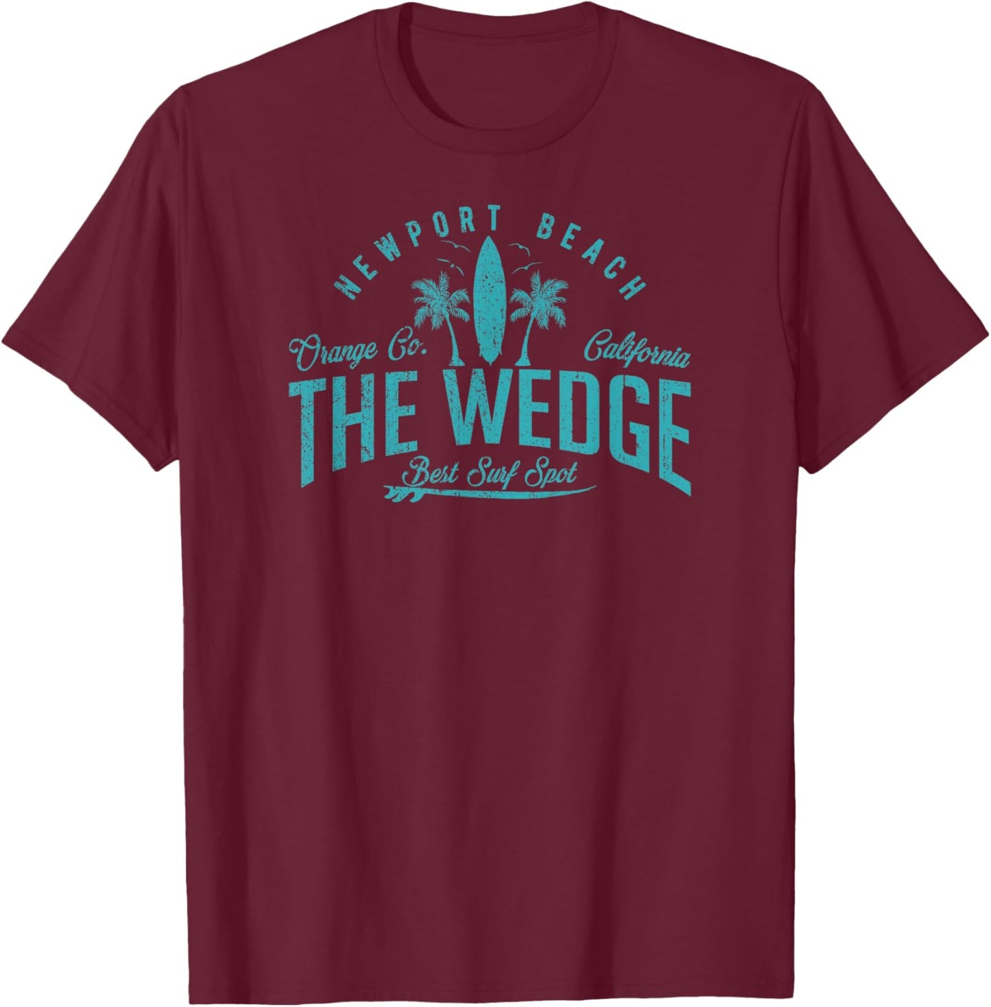 Vintage The Wedge Best Surf Spot Newport Beach Badge T-Shirt - T-Shirt | Maroon