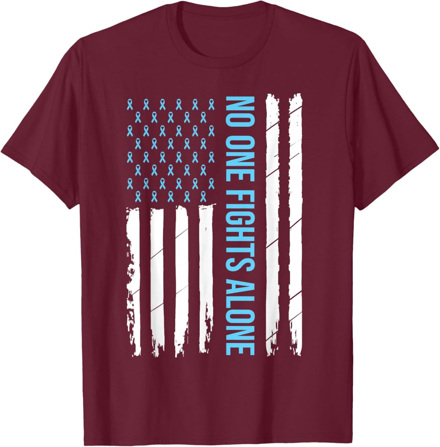 USA Prostate Cancer Awareness Light Blue Ribbon Survivor T-Shirt - T-Shirt | Maroon
