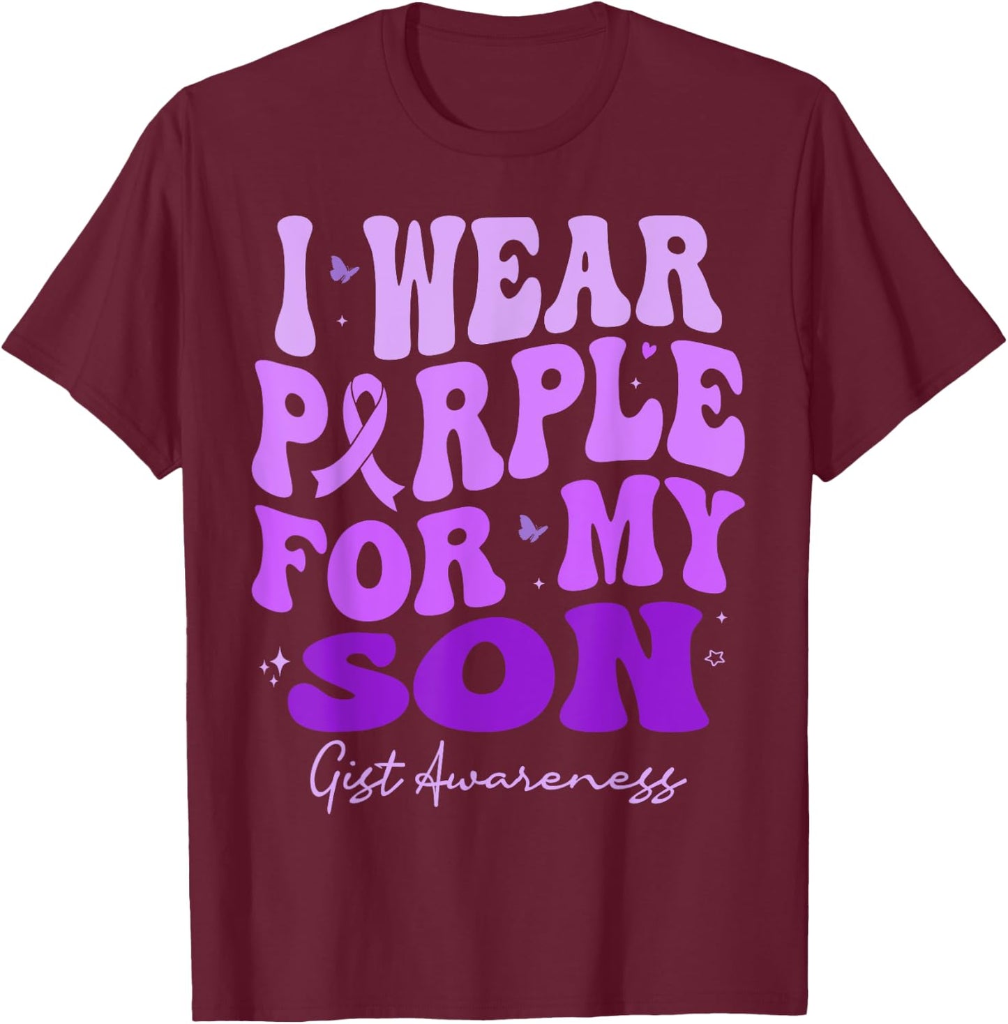 I Wear Purple For My Son GIST Awareness Retro Groovy T-Shirt - T-Shirt | Maroon