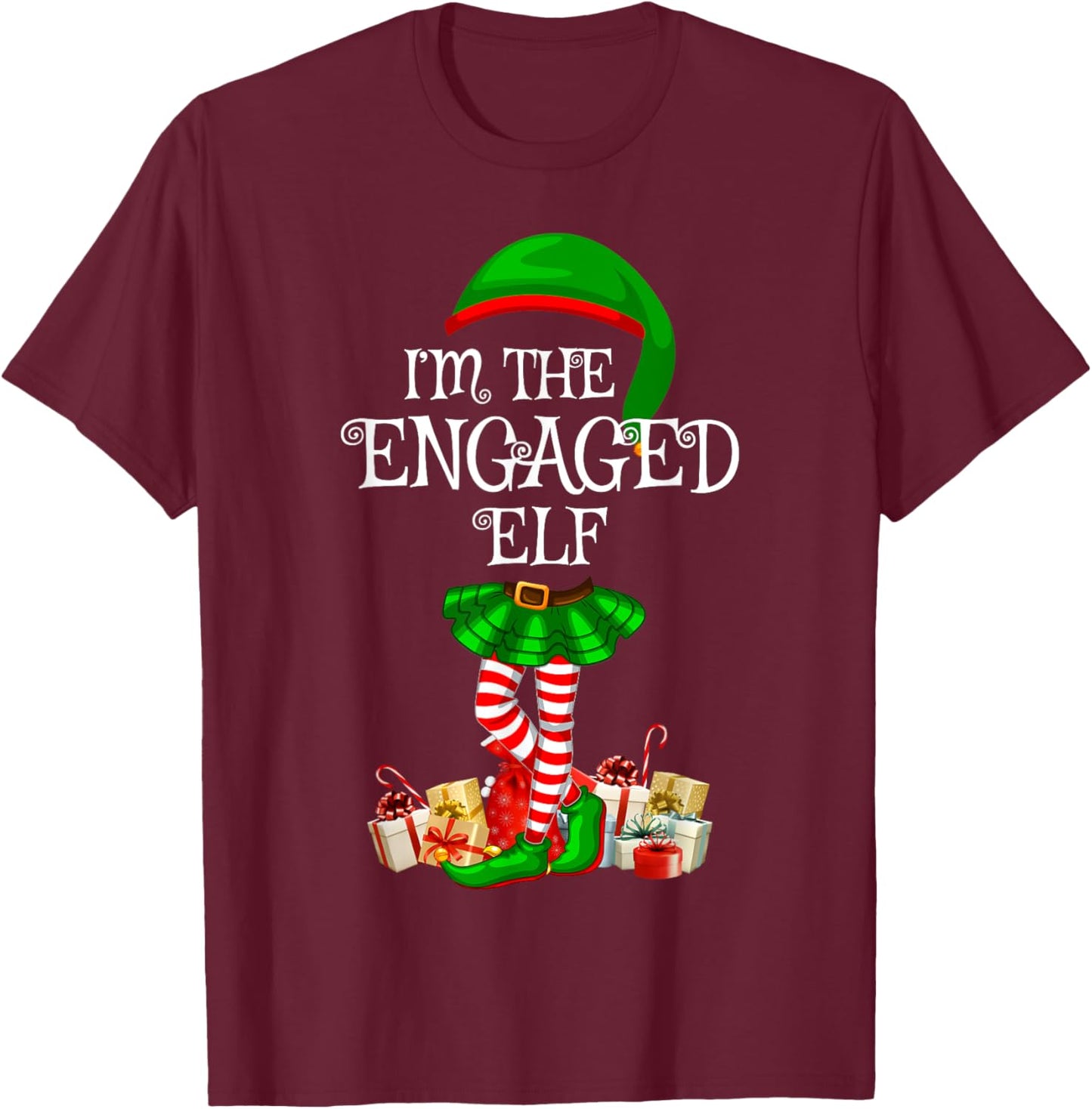 Matching Family Group I'm The Engaged Elf Christmas T-Shirt - T-Shirt | Maroon