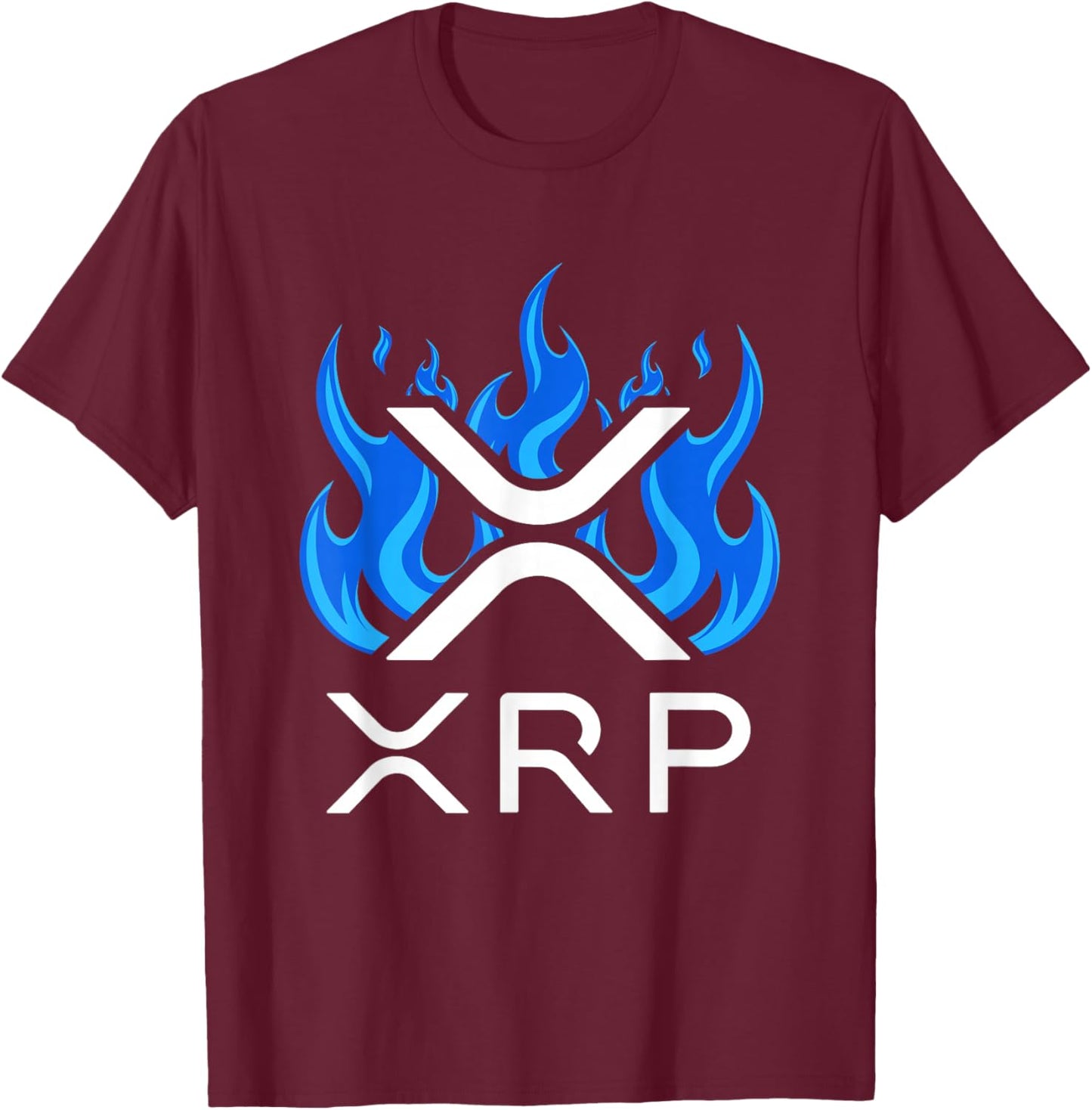 XRP - XRP Cryptocurrency - XRP Logo - Blue Flames - XRP T-Shirt - T-Shirt | Maroon