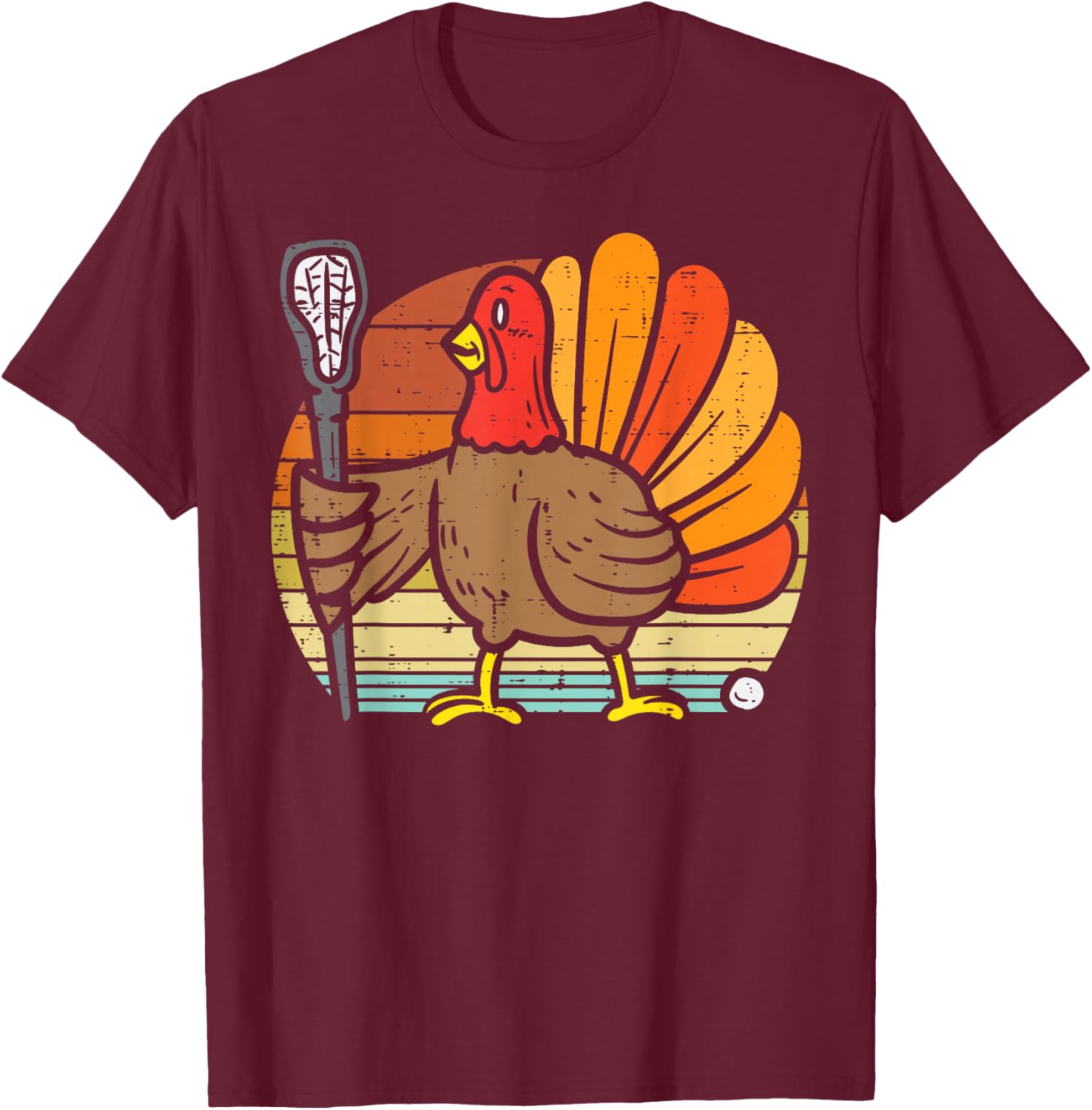 Turkey Lacrosse Retro Thanksgiving Sports Lax Men Women Kids T-Shirt - T-Shirt | Maroon