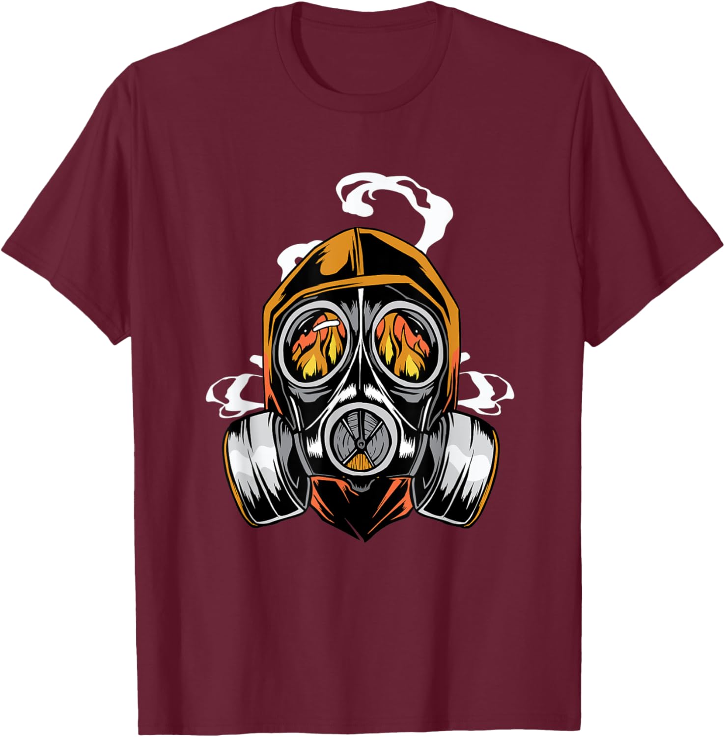 Firefighter and prepper design featuring a gas mask and fire T-Shirt - T-Shirt | Maroon