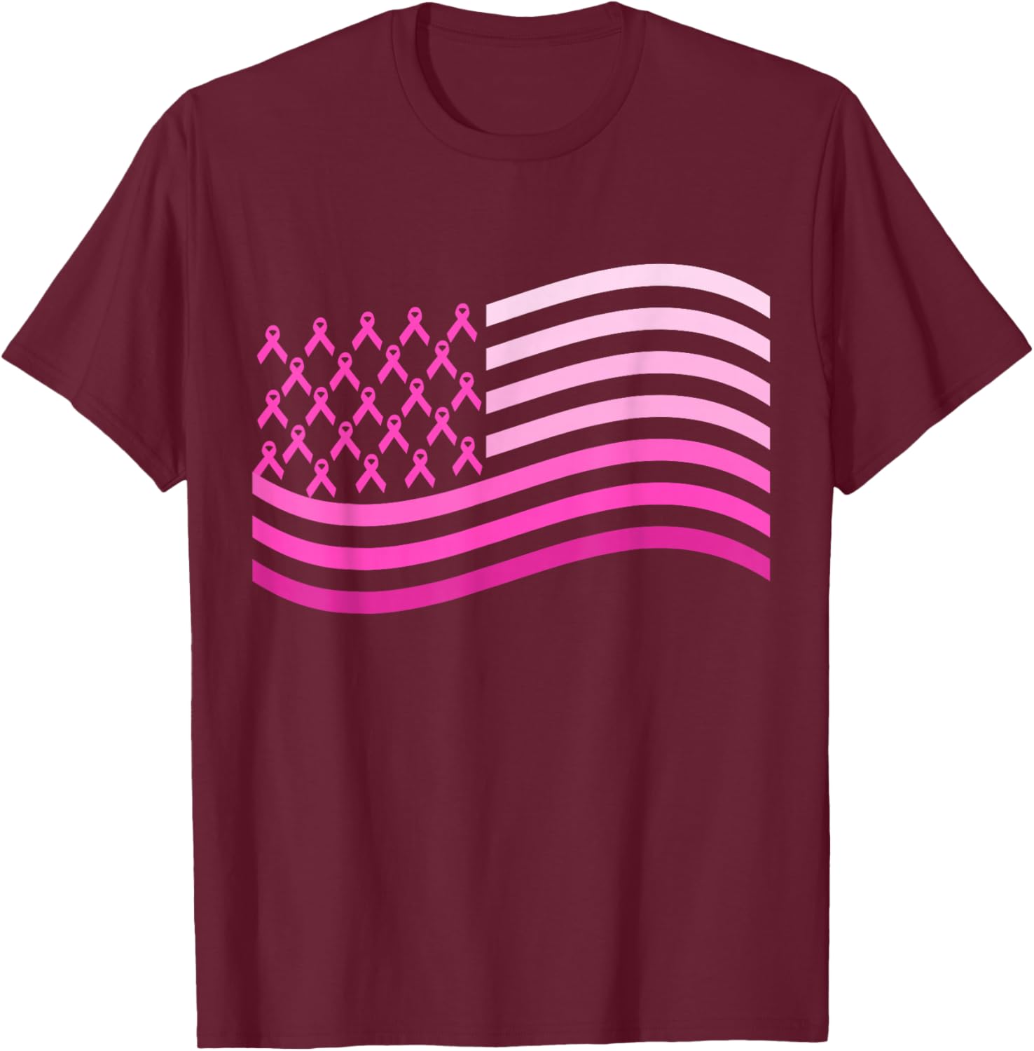 Pink Ribbon USA America Flag | Breast Cancer T-Shirt - T-Shirt | Maroon