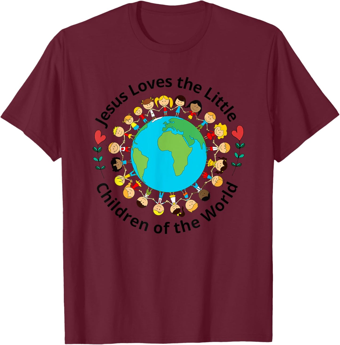 Jesus Loves Children Of World Christian Mother Teacher Kids T-Shirt - T-Shirt | Maroon