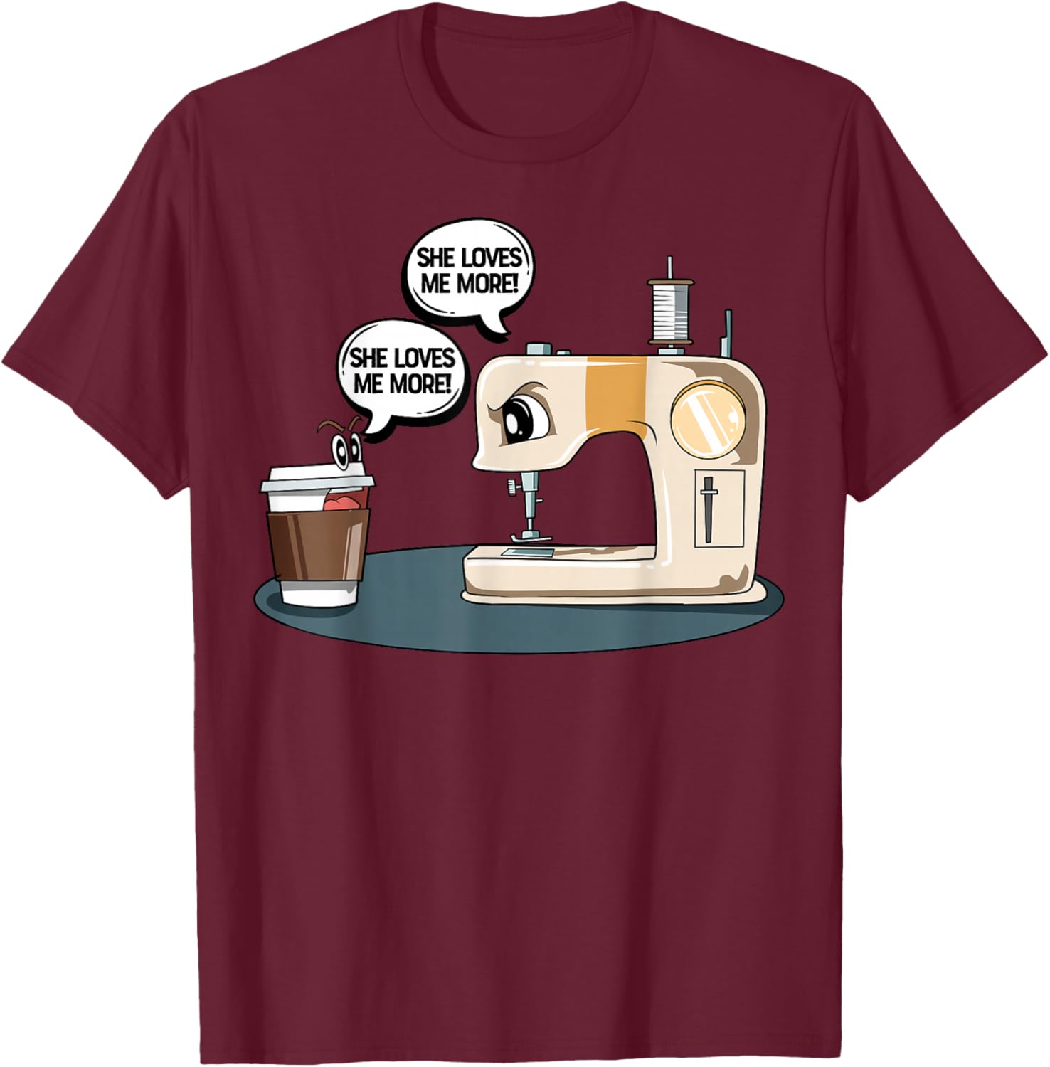 Sewing Coffee Quilting Seamstress Sewing Machine Coffee T-Shirt - T-Shirt | Maroon