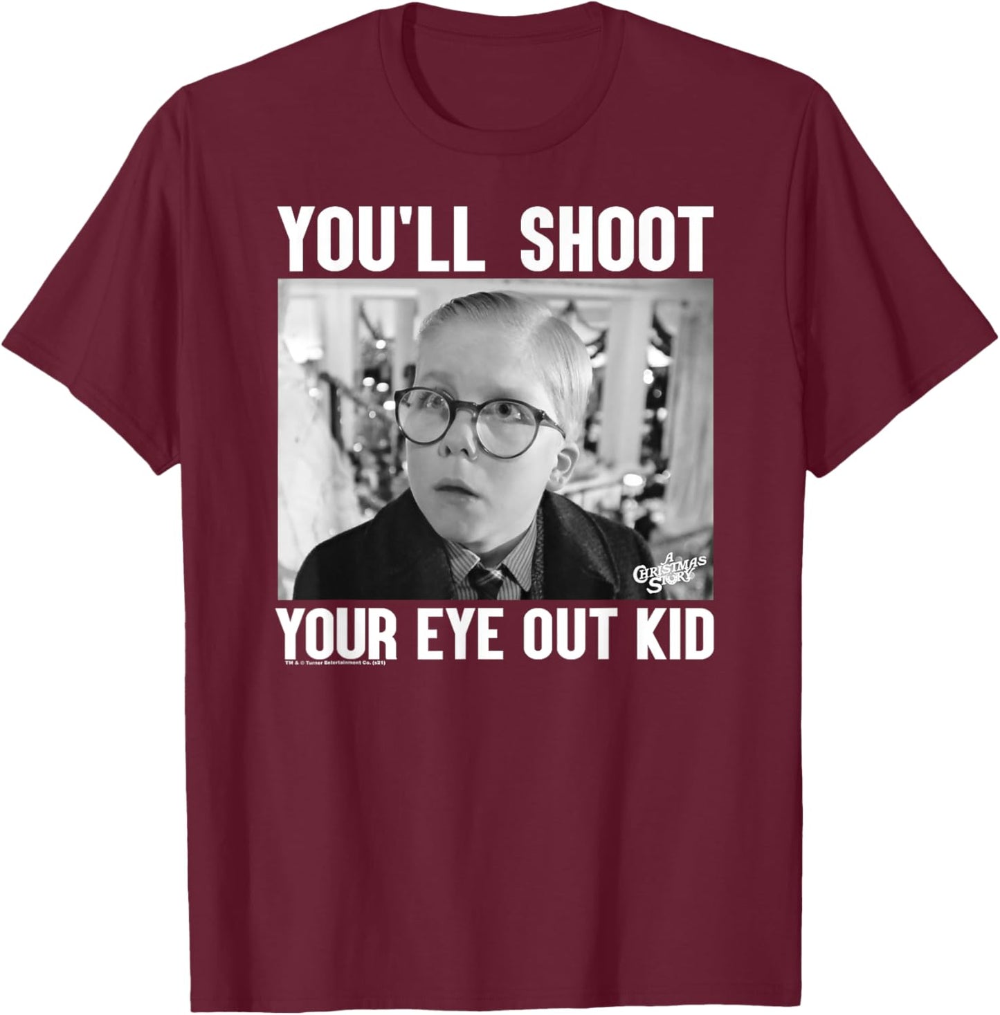 A Christmas Story Sad Ralphie Black and White Photo Holiday T-Shirt - T-Shirt | Maroon
