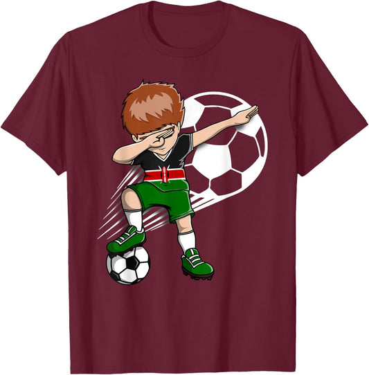 Dabbing Soccer Boy - Kenya Jersey Kenyan Football Fans Sport T-Shirt - T-Shirt | Maroon