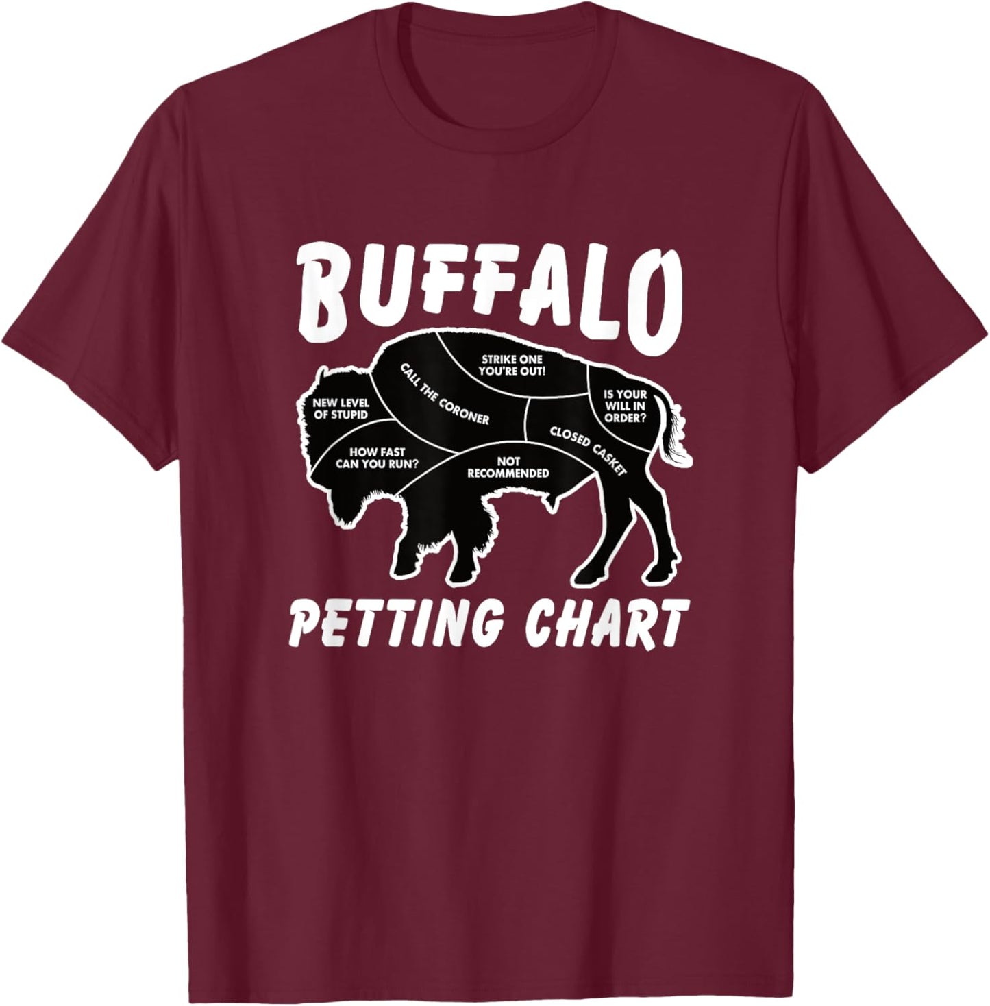 Buffalo Wildlife Petting Chart for Bison Lovers T-Shirt - T-Shirt | Maroon