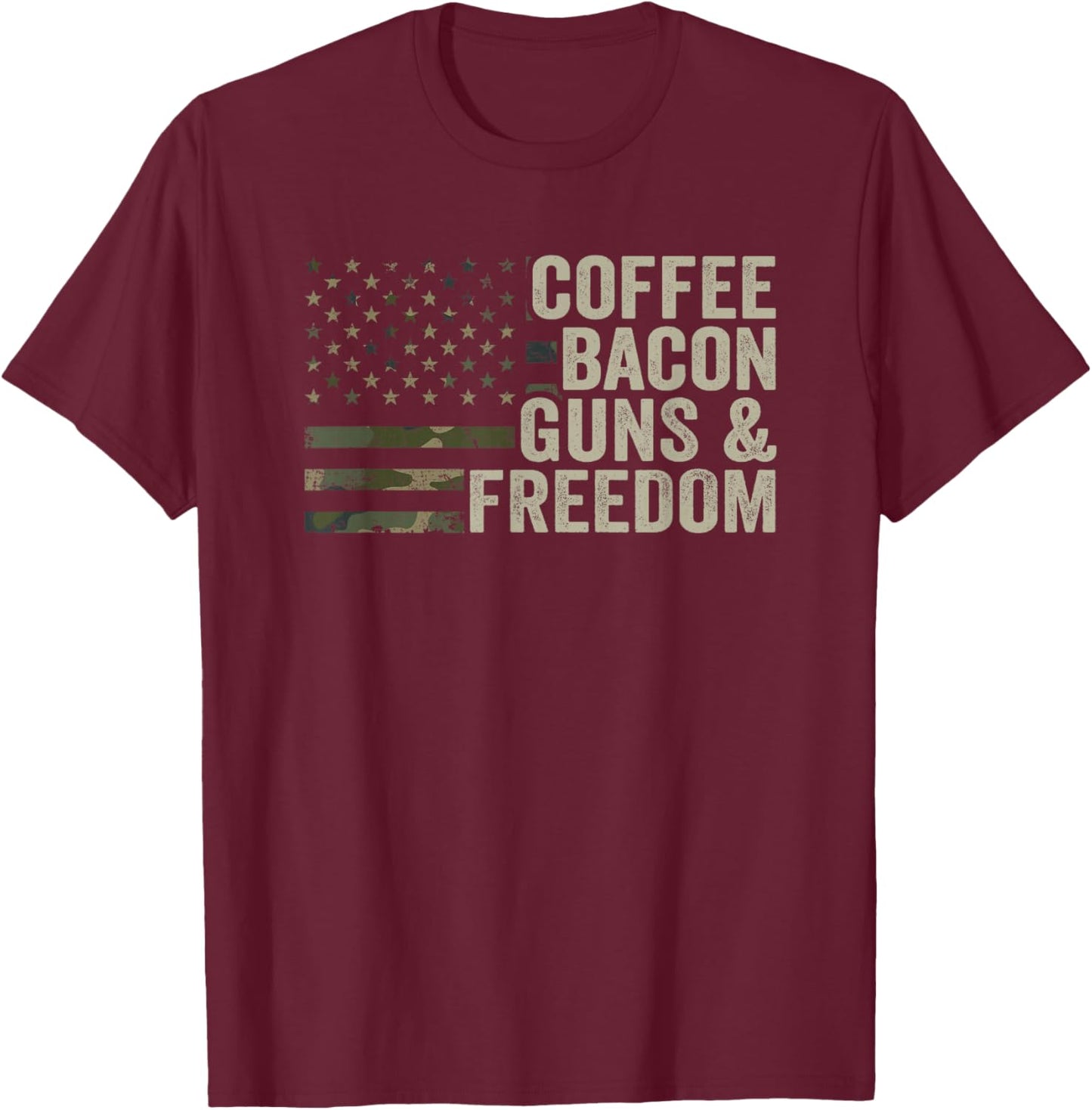 Coffee Bacon Guns & Freedom - BBQ Grill Gun Camouflage Flag T-Shirt - T-Shirt | Maroon