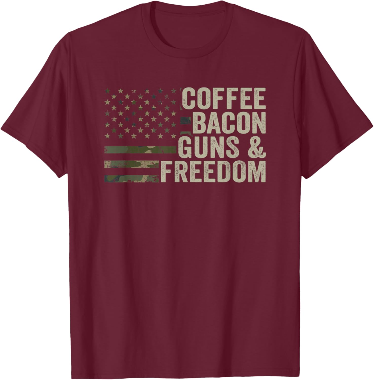 Coffee Bacon Guns & Freedom - BBQ Grill Gun Camouflage Flag T-Shirt - T-Shirt | Maroon