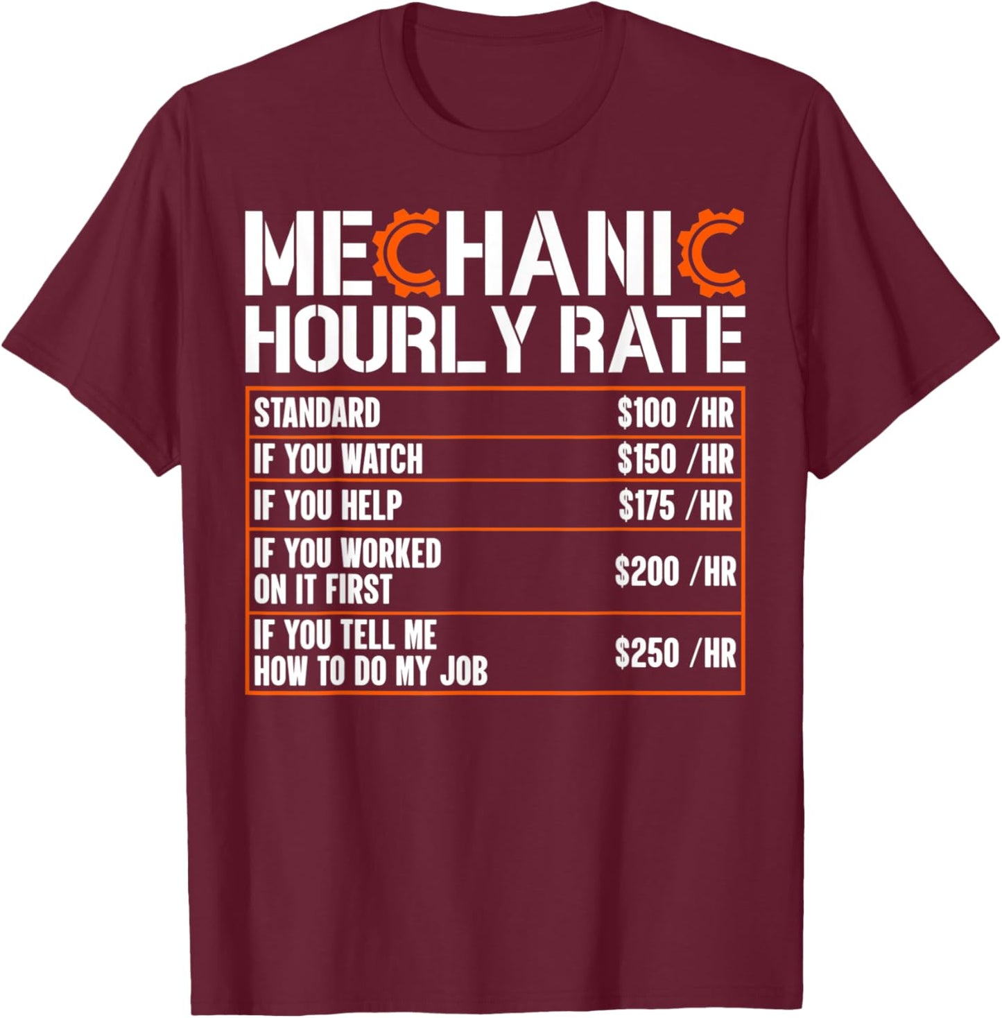 Mechanic Hourly Rate Funny Labor Rates T-Shirt - T-Shirt | Maroon
