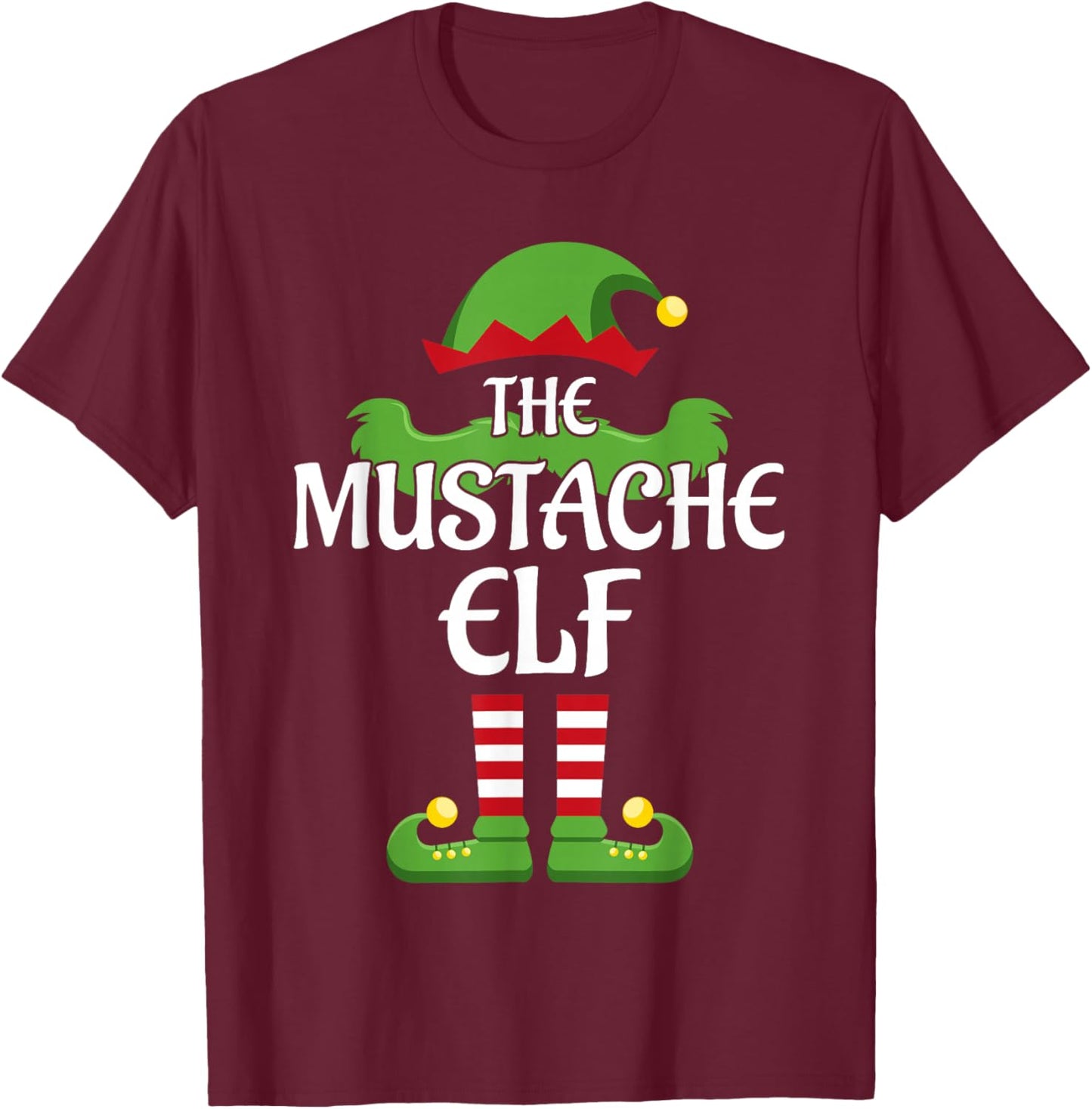 Mustache Elf Family Matching Group Christmas T-Shirt - T-Shirt | Maroon
