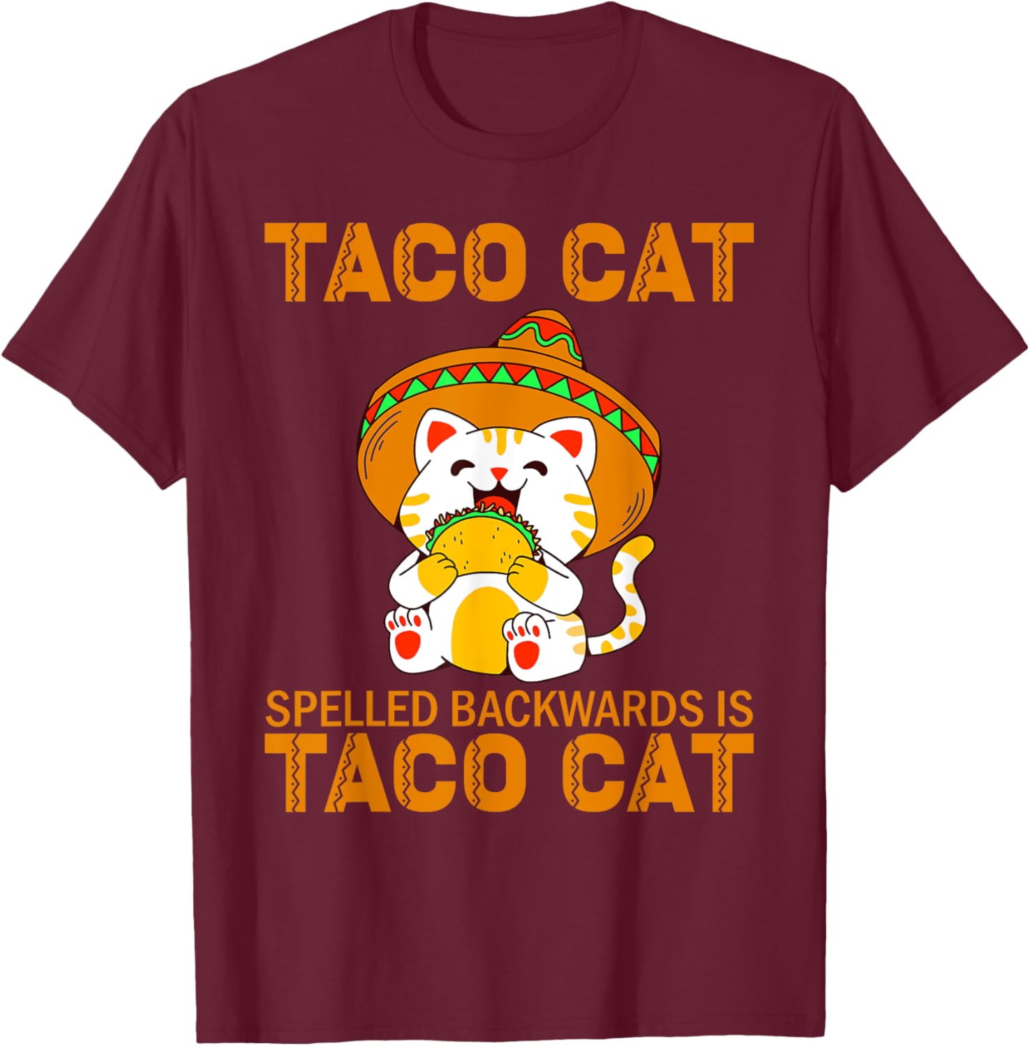TacoCat for Kids Taco Cat Cinco de Mayo TacoCat Kids Cat T-Shirt - T-Shirt | Maroon