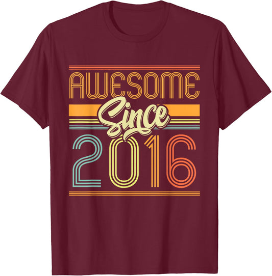 Awesome Since 2016 9th Birthday 9 Years Old Bday Kids Boys T-Shirt - T-Shirt | Maroon