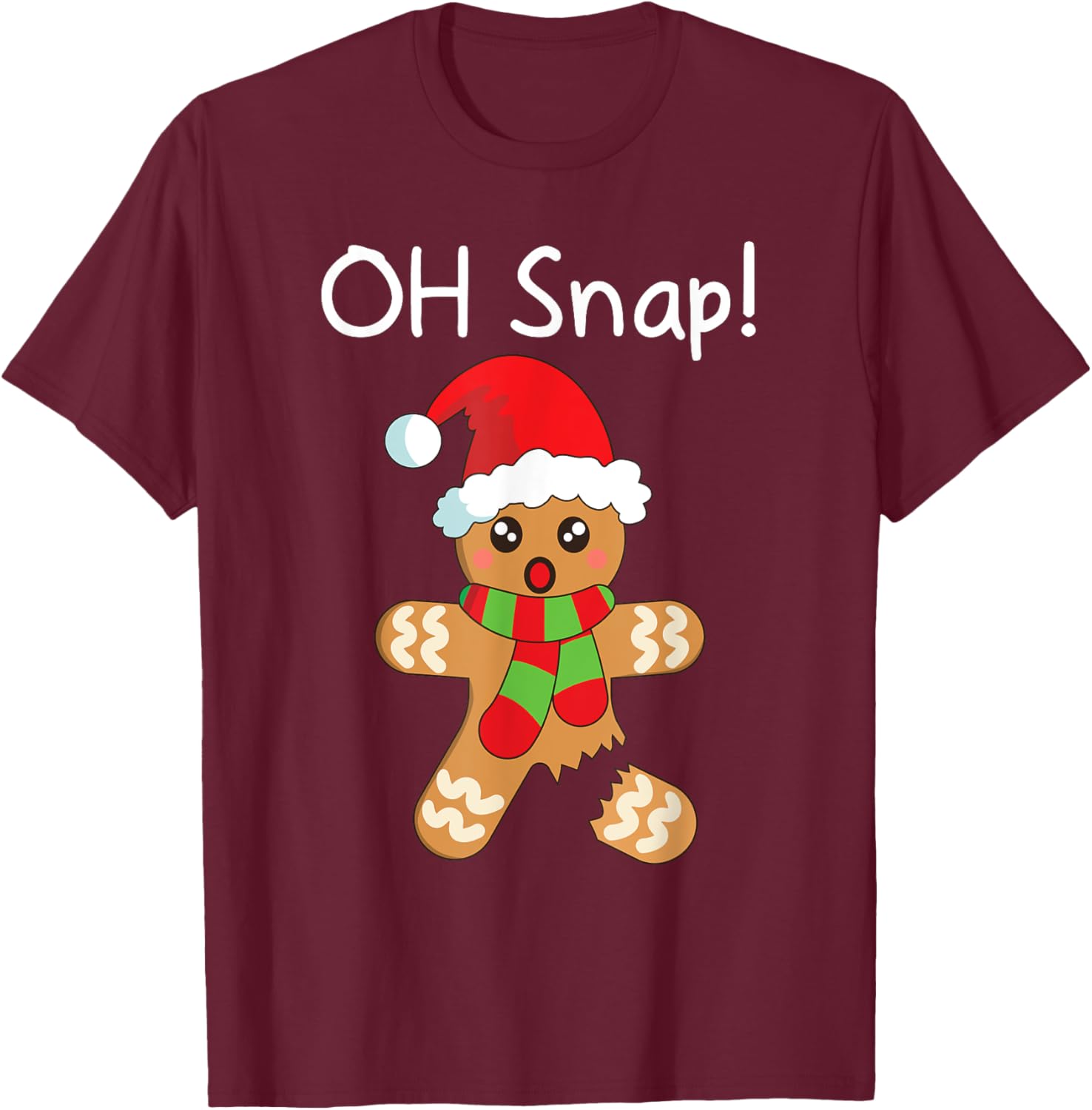 Christmas Shirt Boys Girls Funny Gingerbread Man Oh Snap T-Shirt - T-Shirt | Maroon