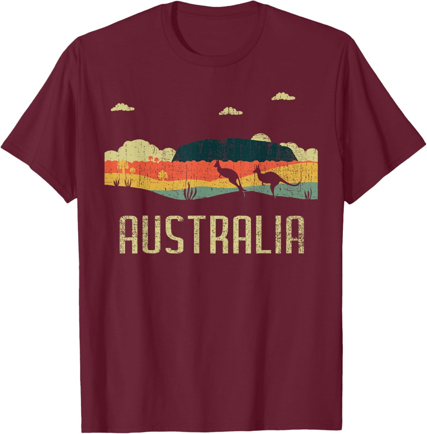 Vintage Jump Kangaroo Australia Day Australian T-Shirt - T-Shirt | Maroon