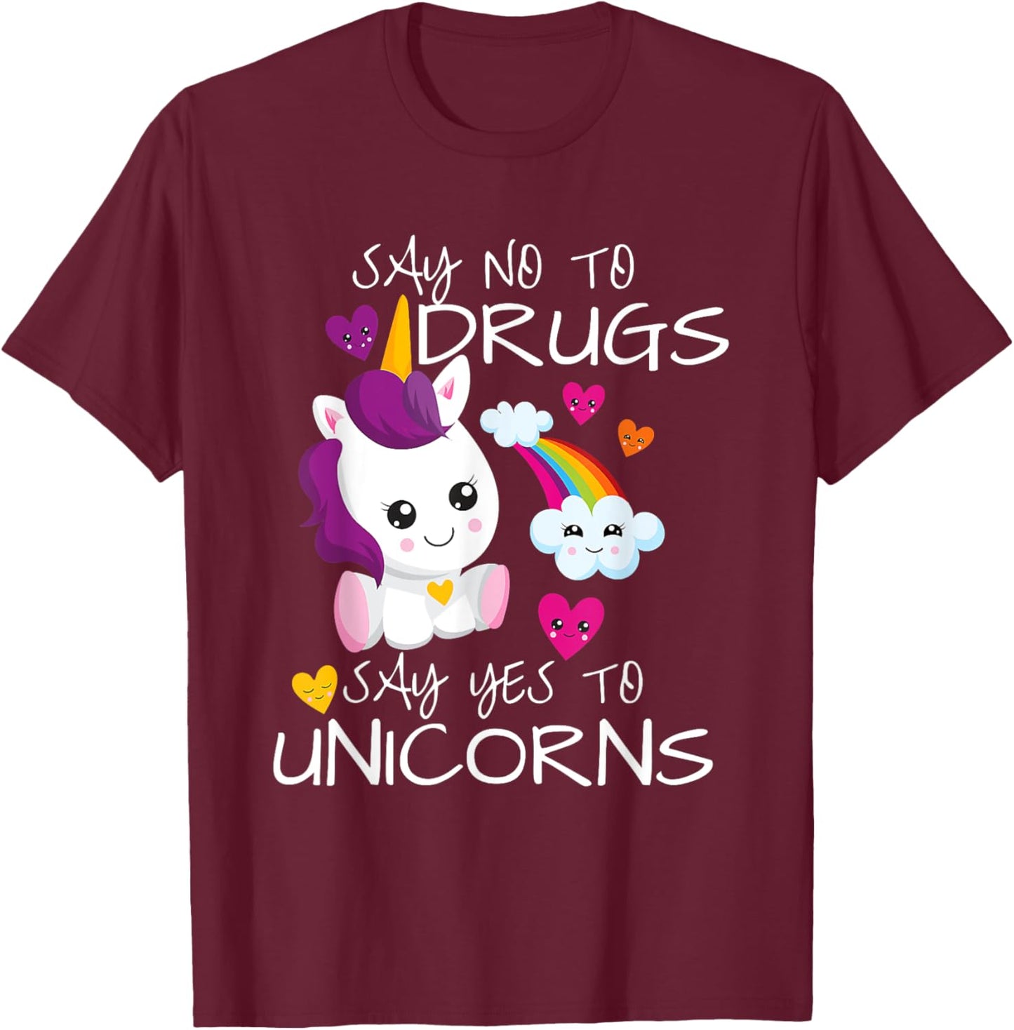 Red Ribbon Week Kids Youth Say No Say Yes To Unicorns T-Shirt - T-Shirt | Maroon