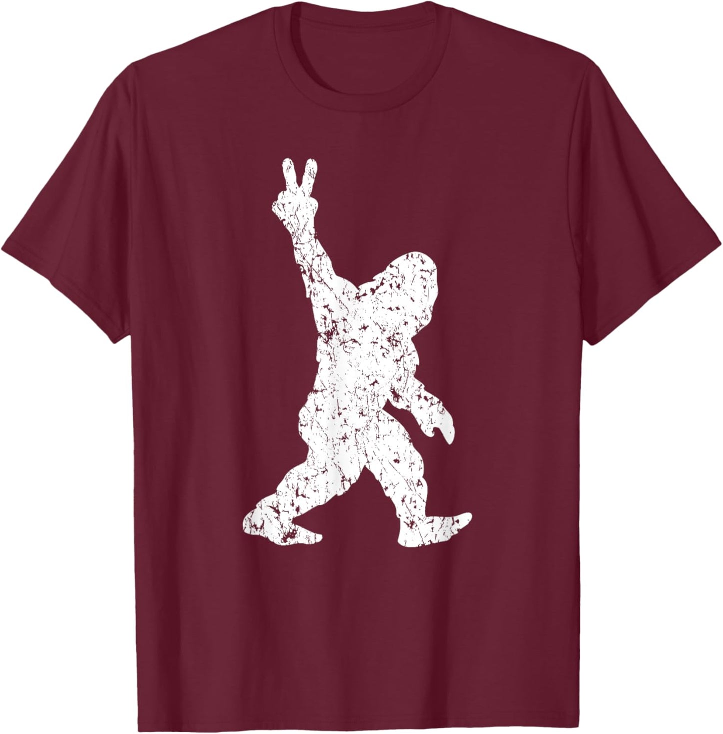 Funny Vintage Style Sasquatch Bigfoot Peace Sign Retro Yeti T-Shirt - T-Shirt | Maroon