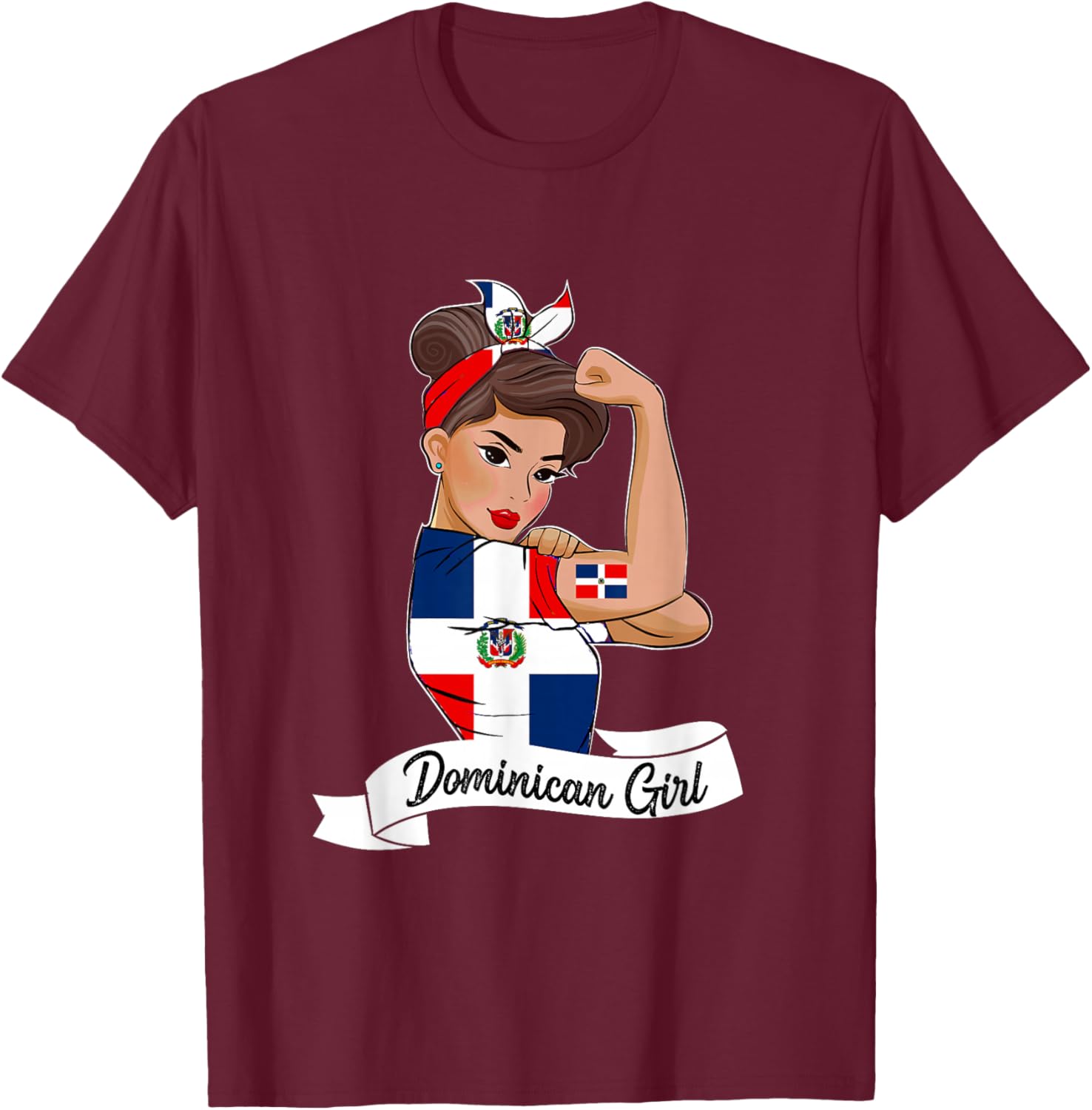 Dominicana Girl Flag RD Dominican Republic Women Pride T-Shirt - T-Shirt | Maroon