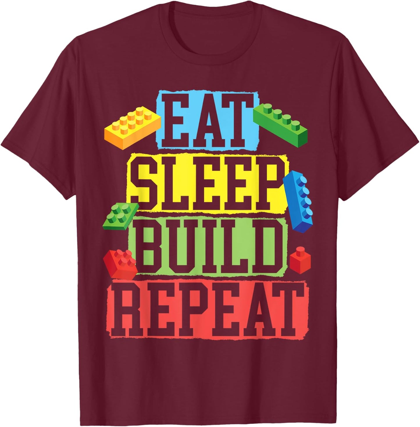 Master Builder Bricks Blocks Play Toys T-Shirt - T-Shirt | Maroon