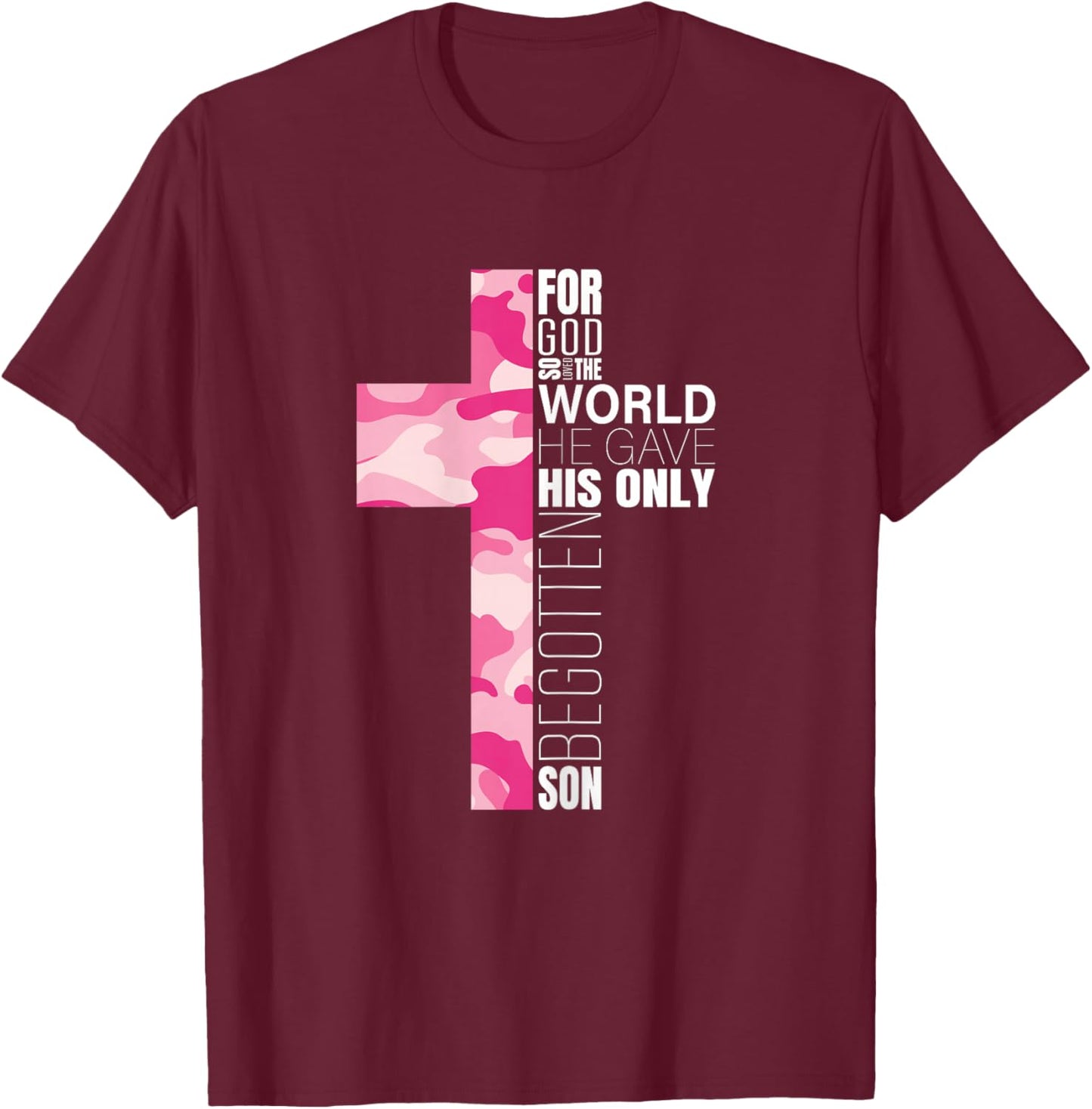 Cute Pink Camo Christian Cross Verse Gifts Women Teen Girls T-Shirt - T-Shirt | Maroon