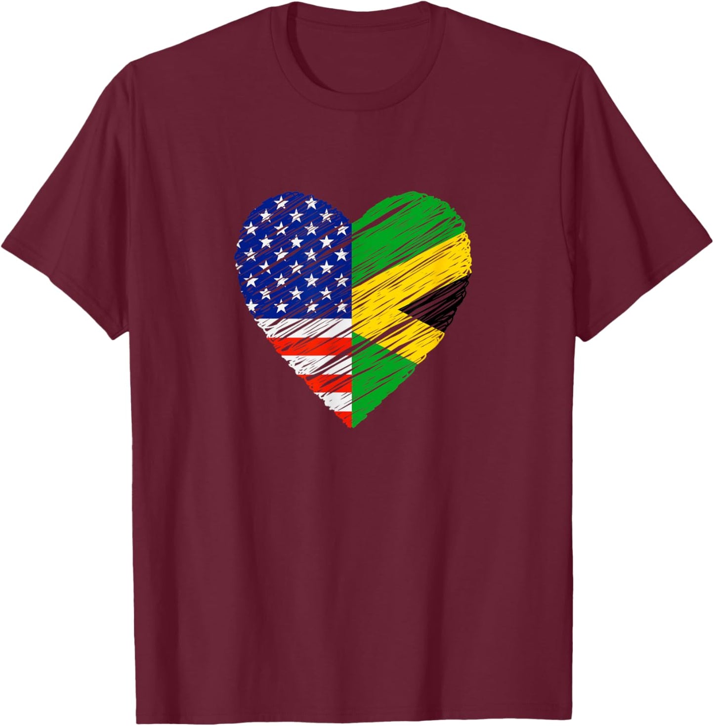 American Jamaica Heart USA Flag Jamaican Flag Love Heart T-Shirt - T-Shirt | Maroon