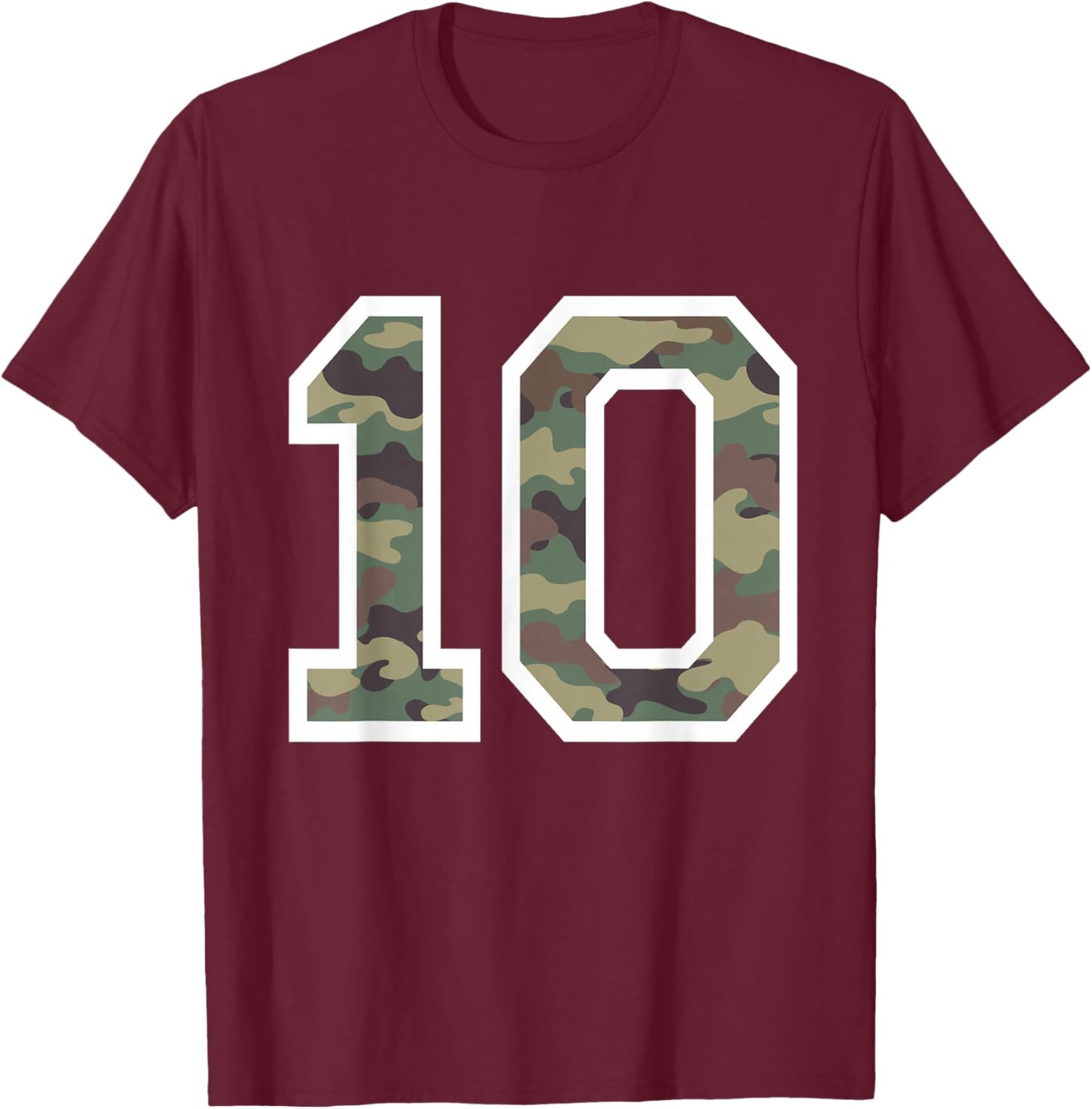 #10 Jersey Uniform Varsity Sports Camo Number, 10th Birthday T-Shirt - T-Shirt | Maroon