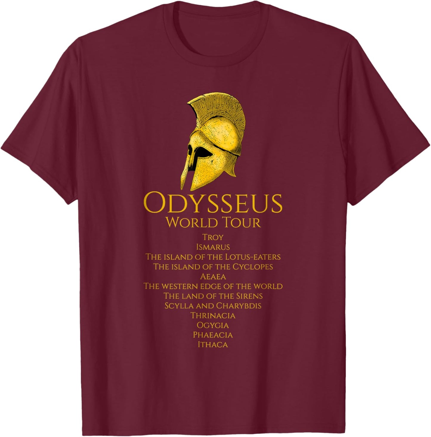 Ancient Greek Mythology & Classical History Gifts - -Adults Black Small Classic Fit Short Sleeve - Greek Mythology - Odysseus World Tour - Ancient Greece - Epic Greek Mythology T-Shirt - T-Shirt | Maroon