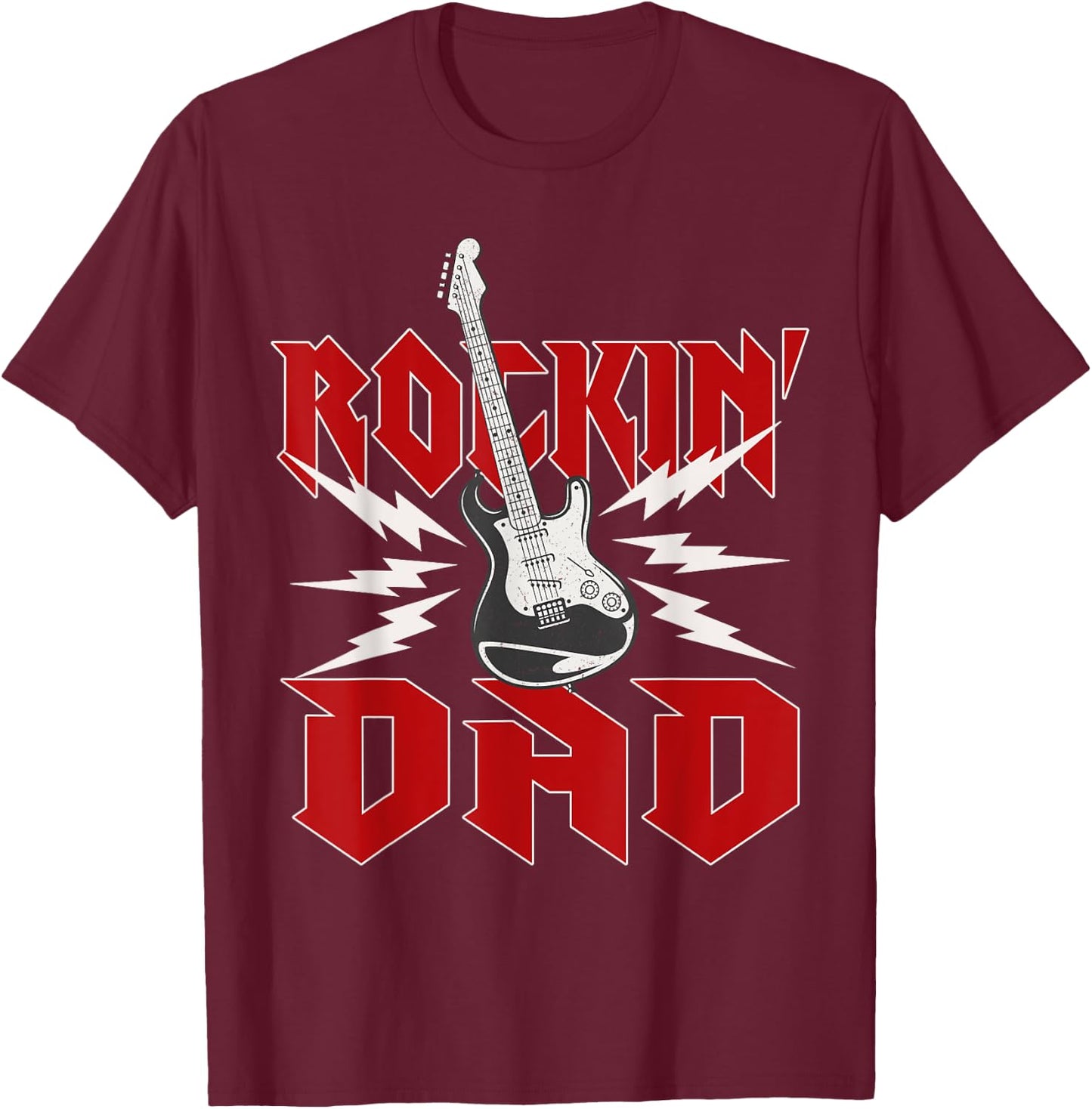 Dad Rockin One Birthday Family Matching Rock Guitar T-Shirt - T-Shirt | Maroon