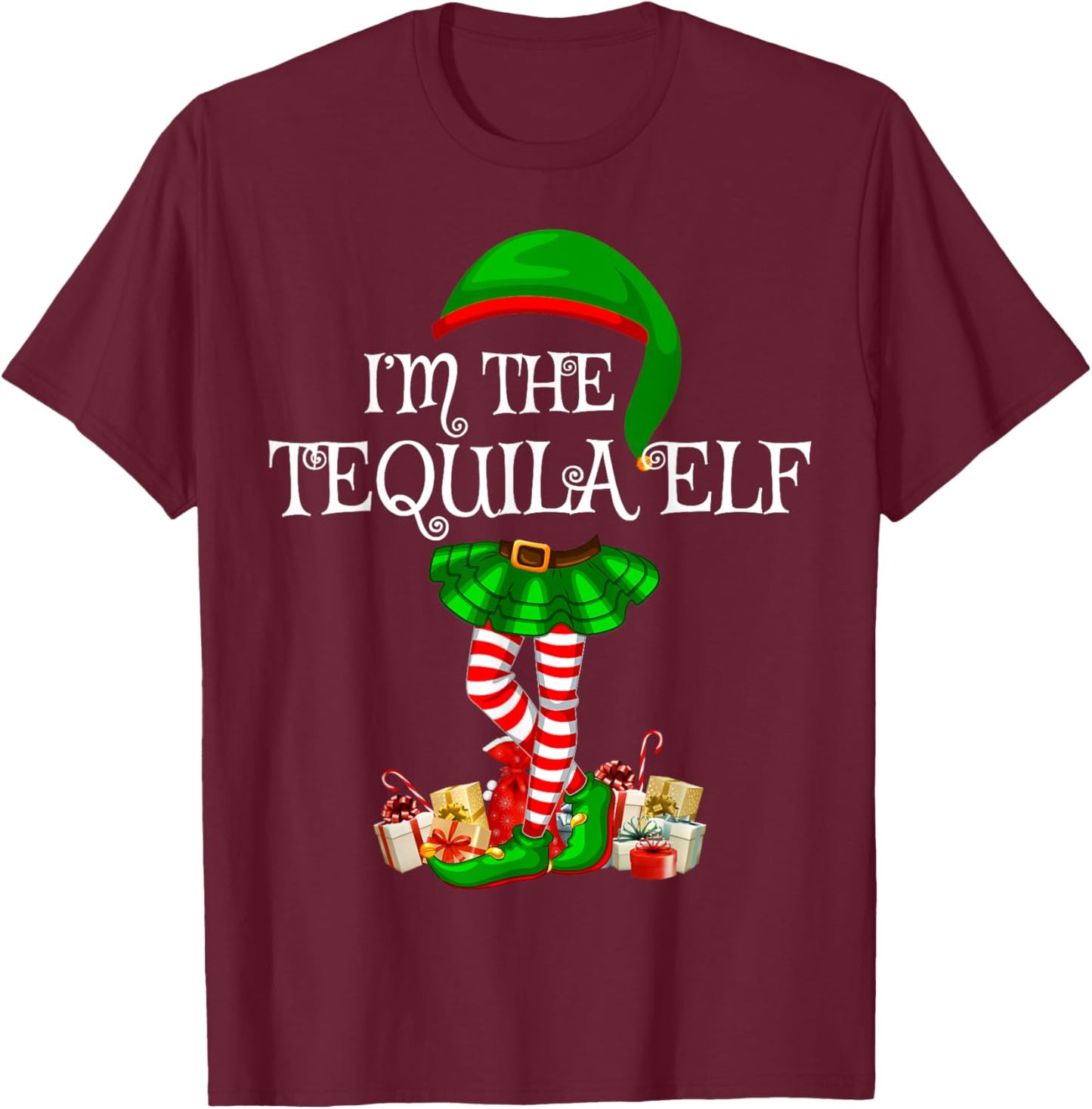 Matching Family Group I'm The Tequila Elf Christmas T-Shirt - T-Shirt | Maroon