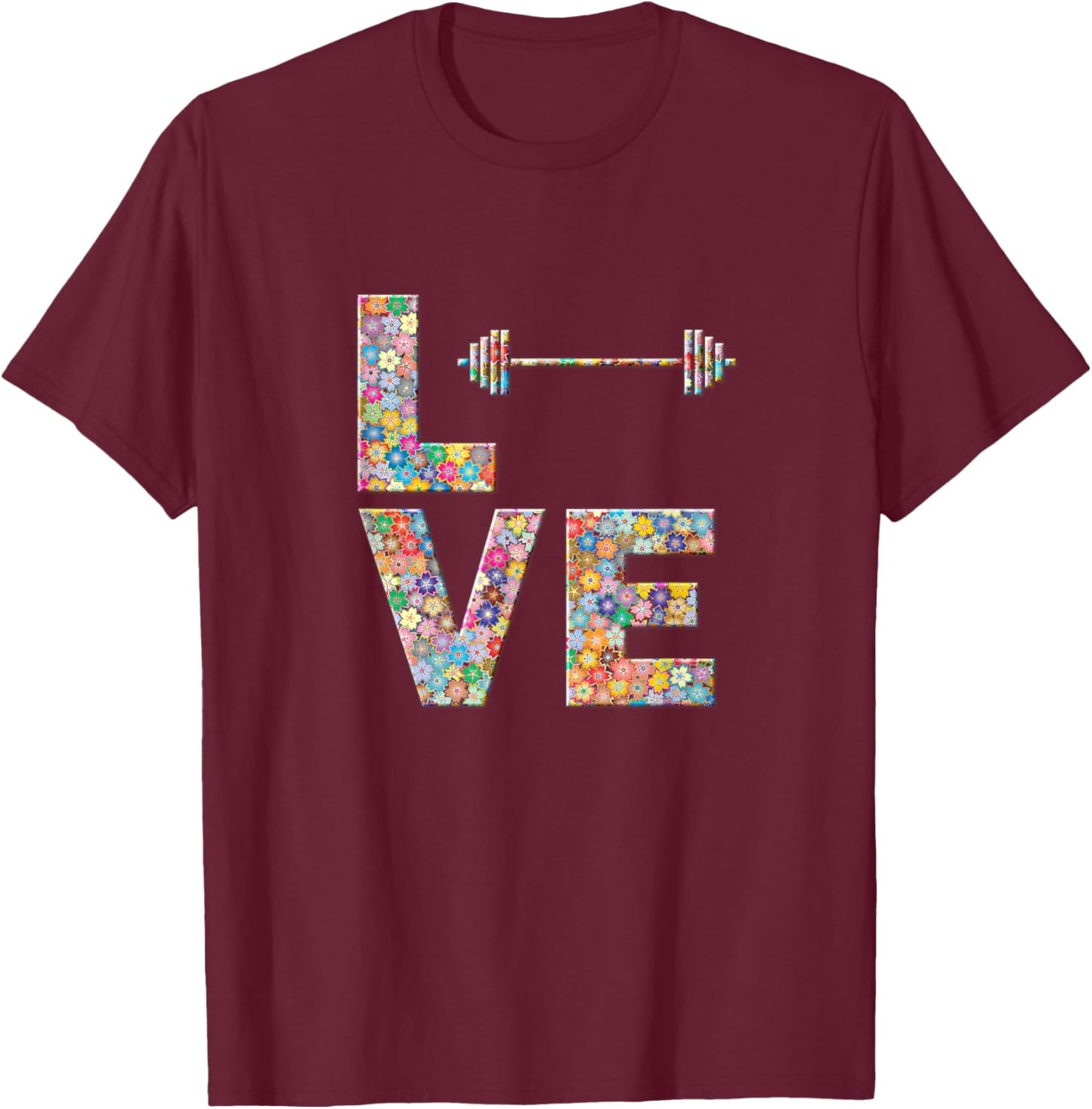Barbell Gym Workout Love Flowers T-Shirt - T-Shirt | Maroon