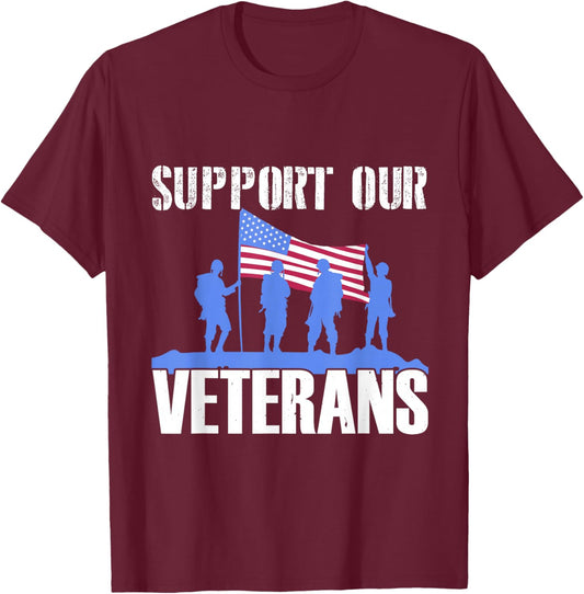 American Flag Support our Veterans T-Shirt - T-Shirt | Maroon